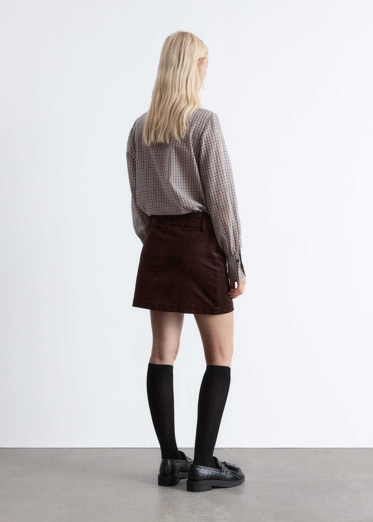 Silk-Blend Bow-Detail Blouse - Greige Checked - 5