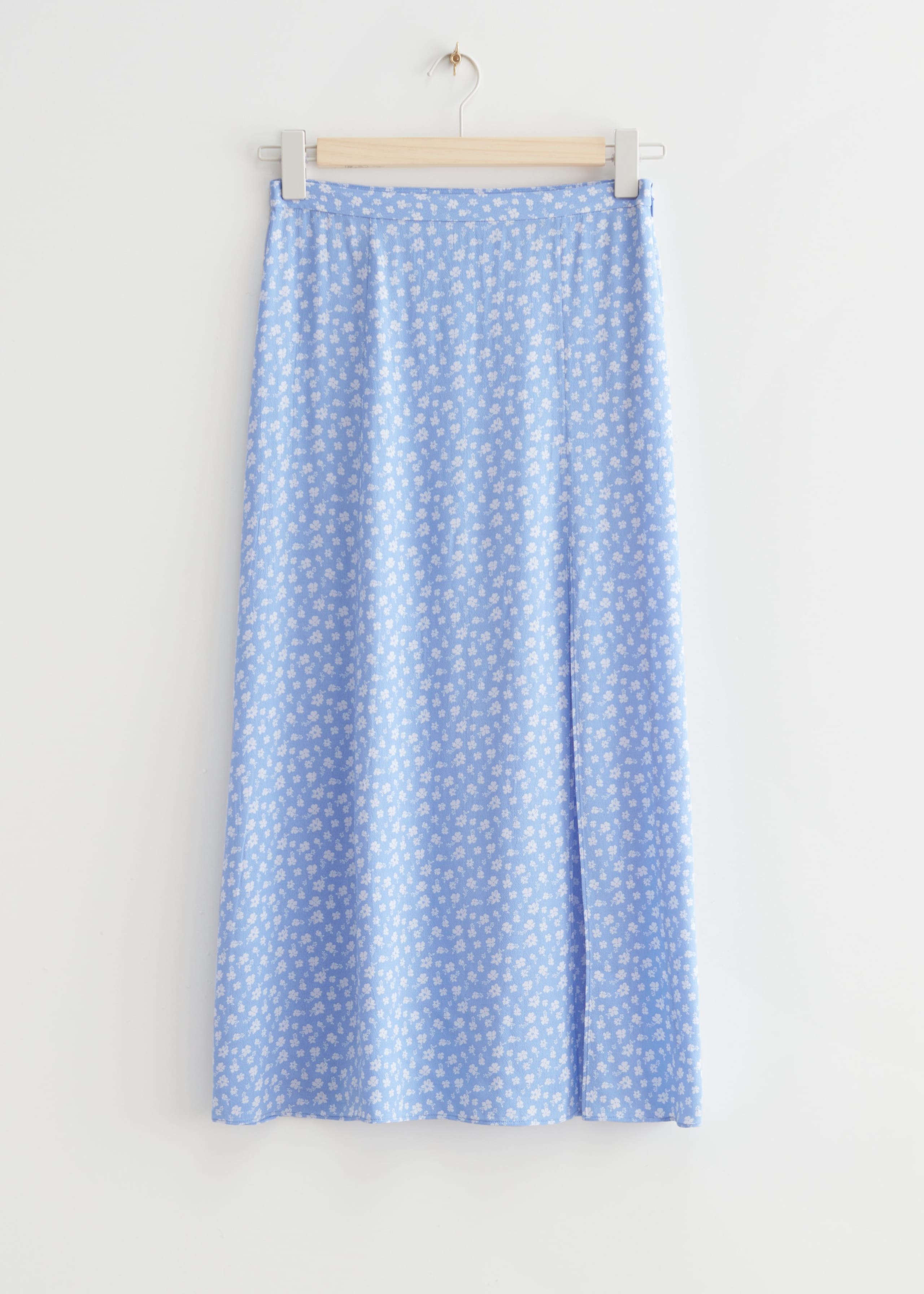 Falda midi con abertura lateral - Estampado floral azul claro - Bodegón
