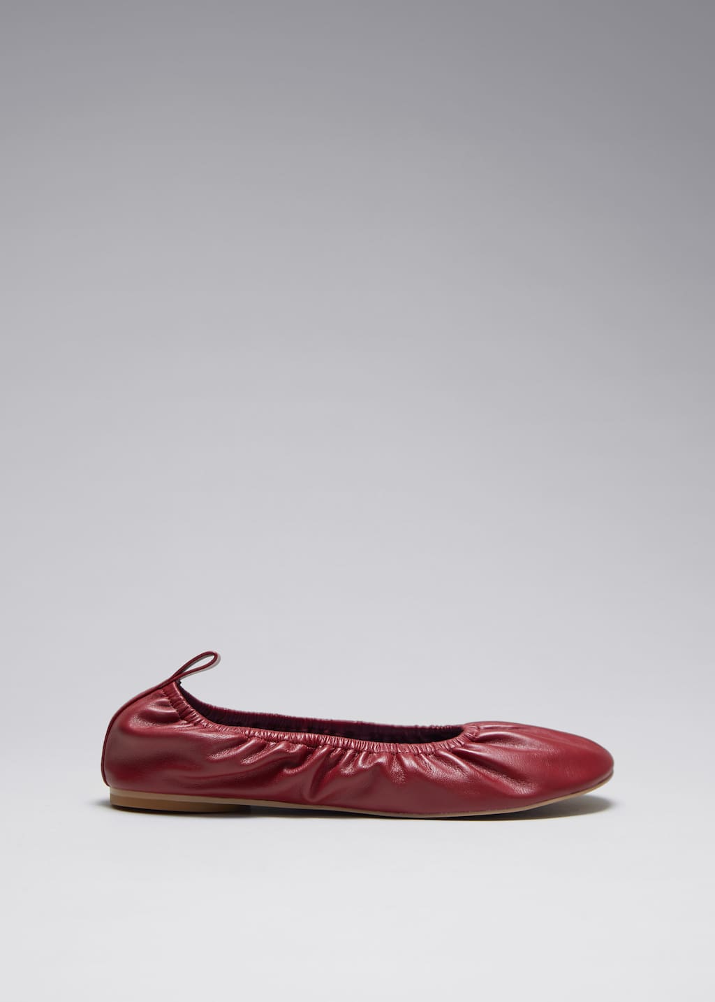 Ruched Leather Ballet Flats - Burgundy - Still Life