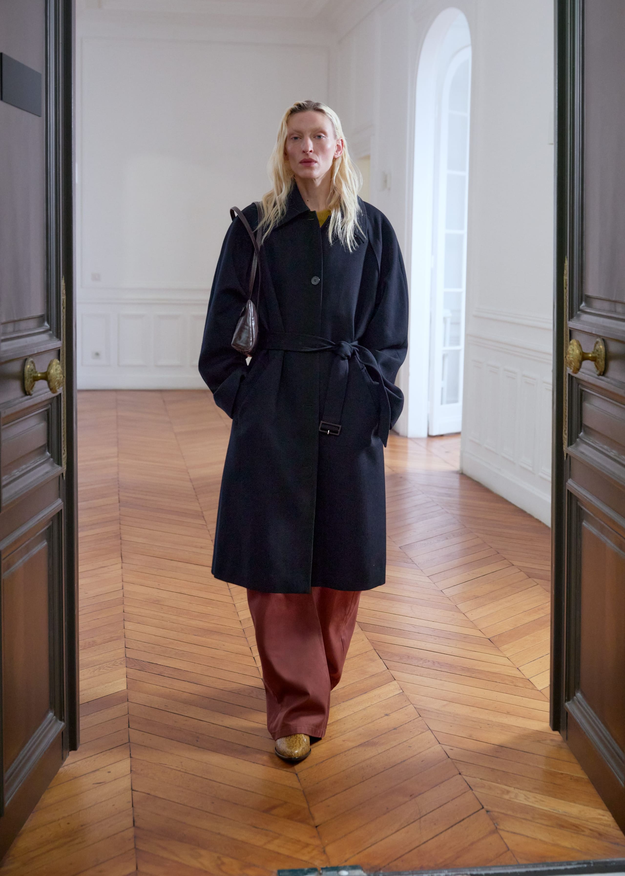 Image of Tie-Belt Wool Trench Coat