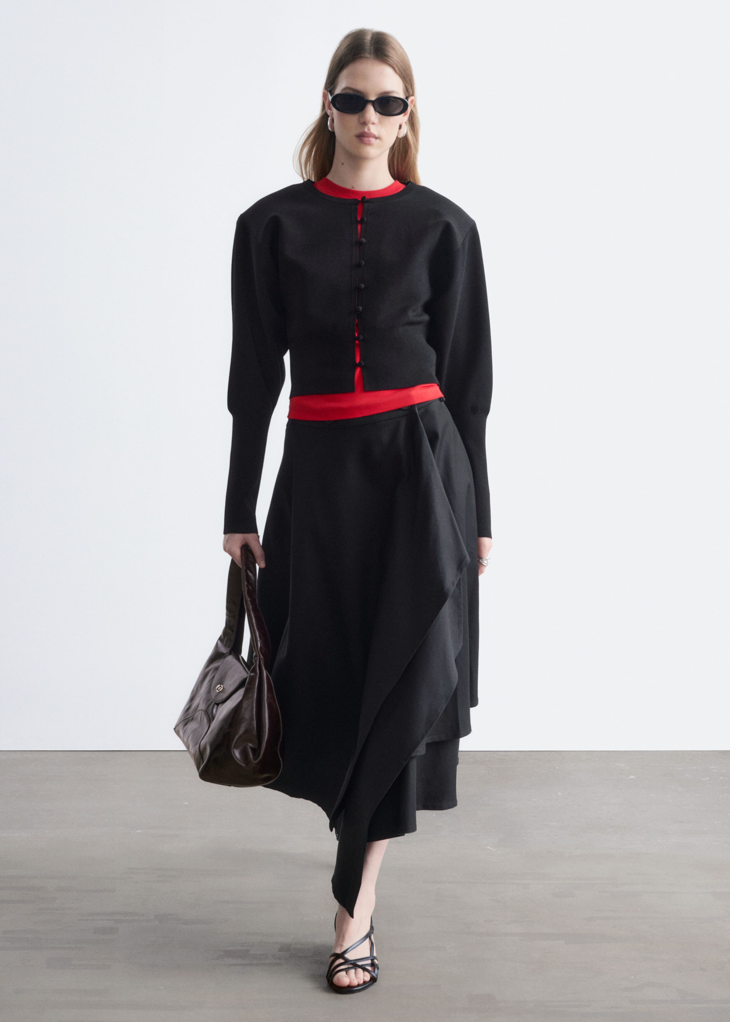 Button Loop Slim Cardigan - Black - Lookbook