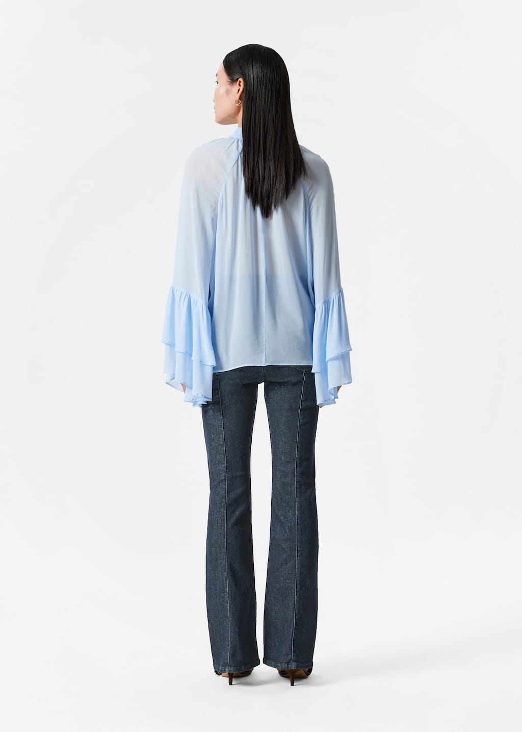 Image of Flounced Stand-Collar Blouse