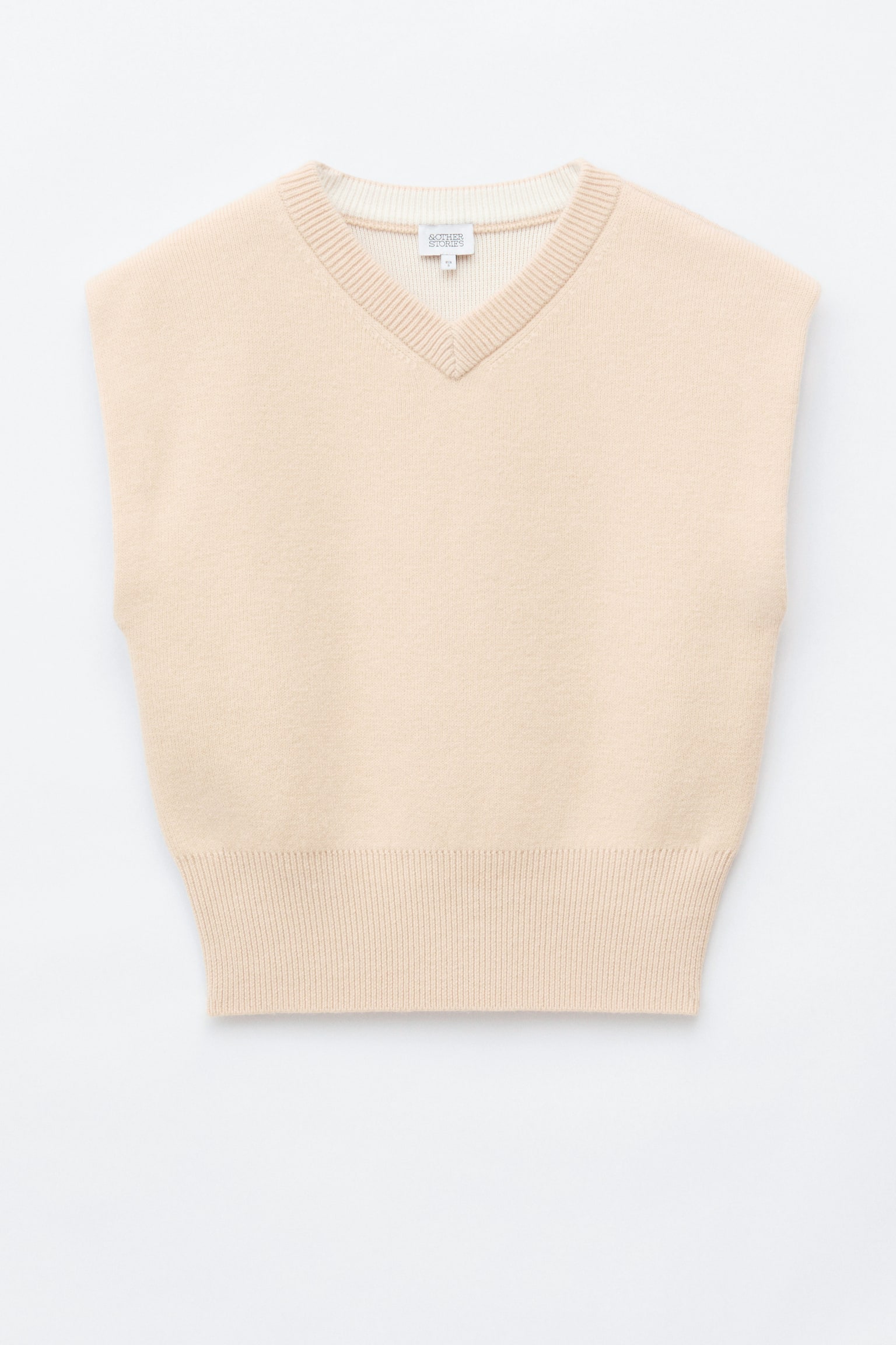Wool-Cotton V-Neck Vest - Beige