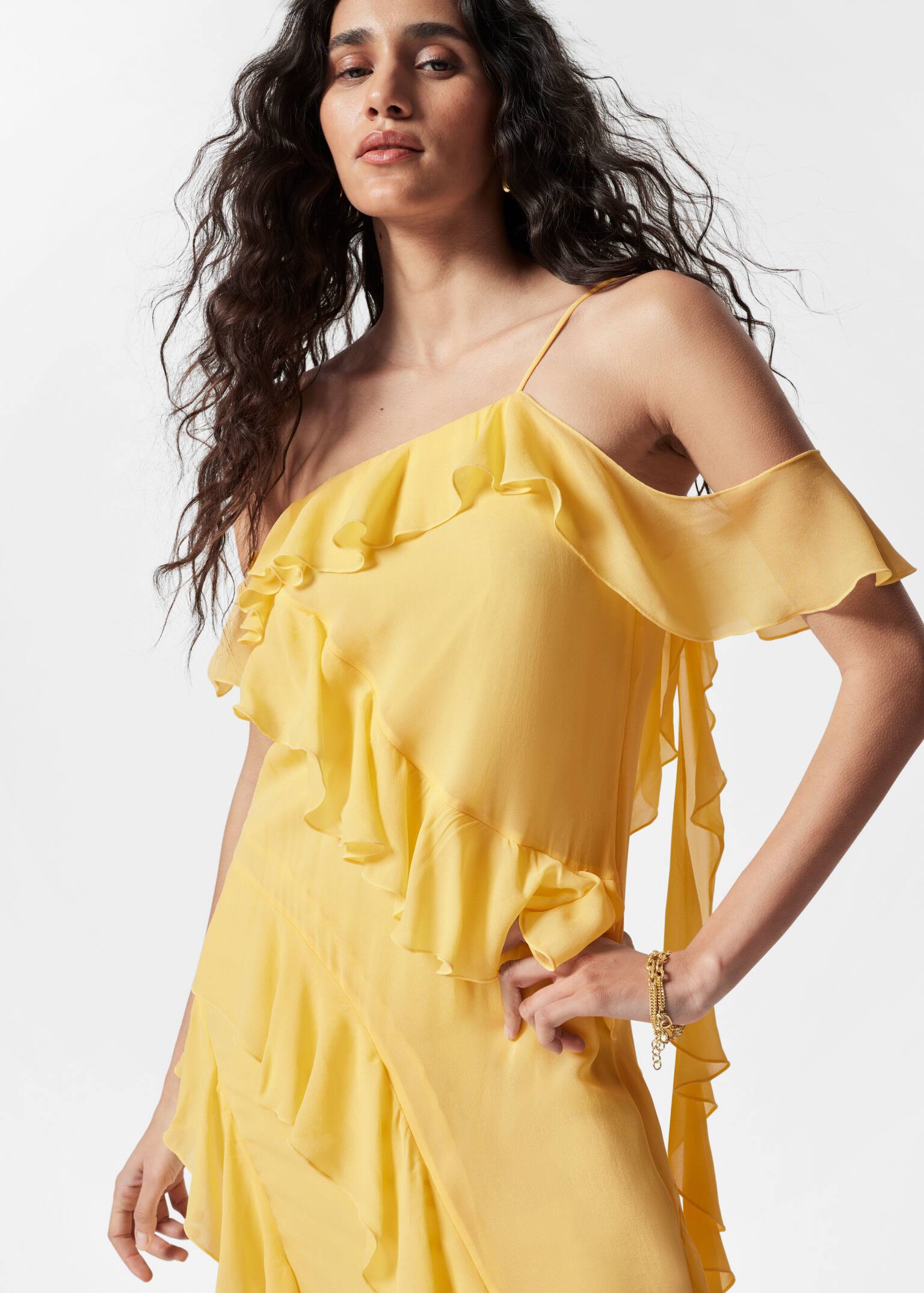 Maxi-jurk met ruches - Yellow/Dark Pink - 4