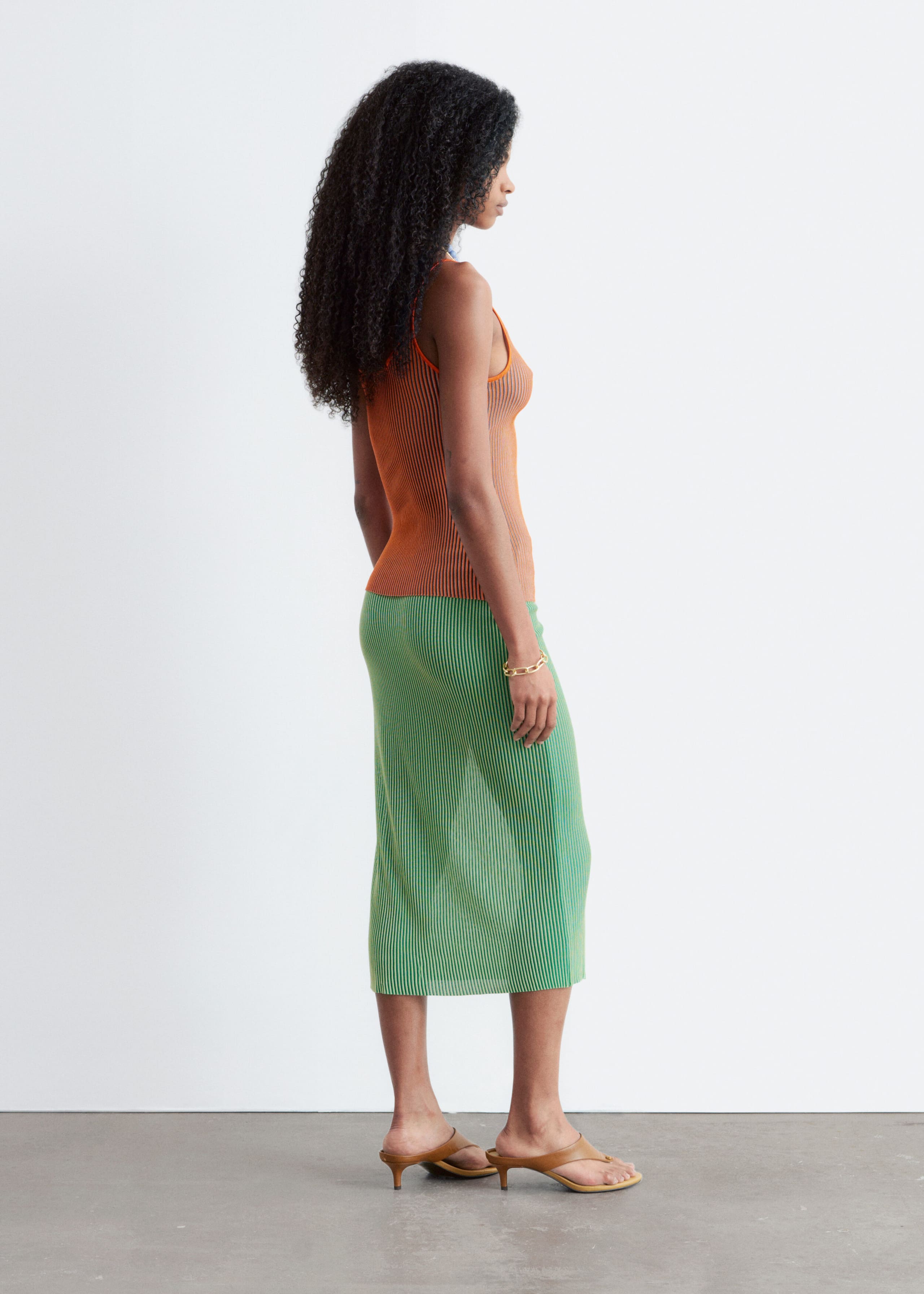 Rib-Knit Midi Skirt - Green - Lookbook