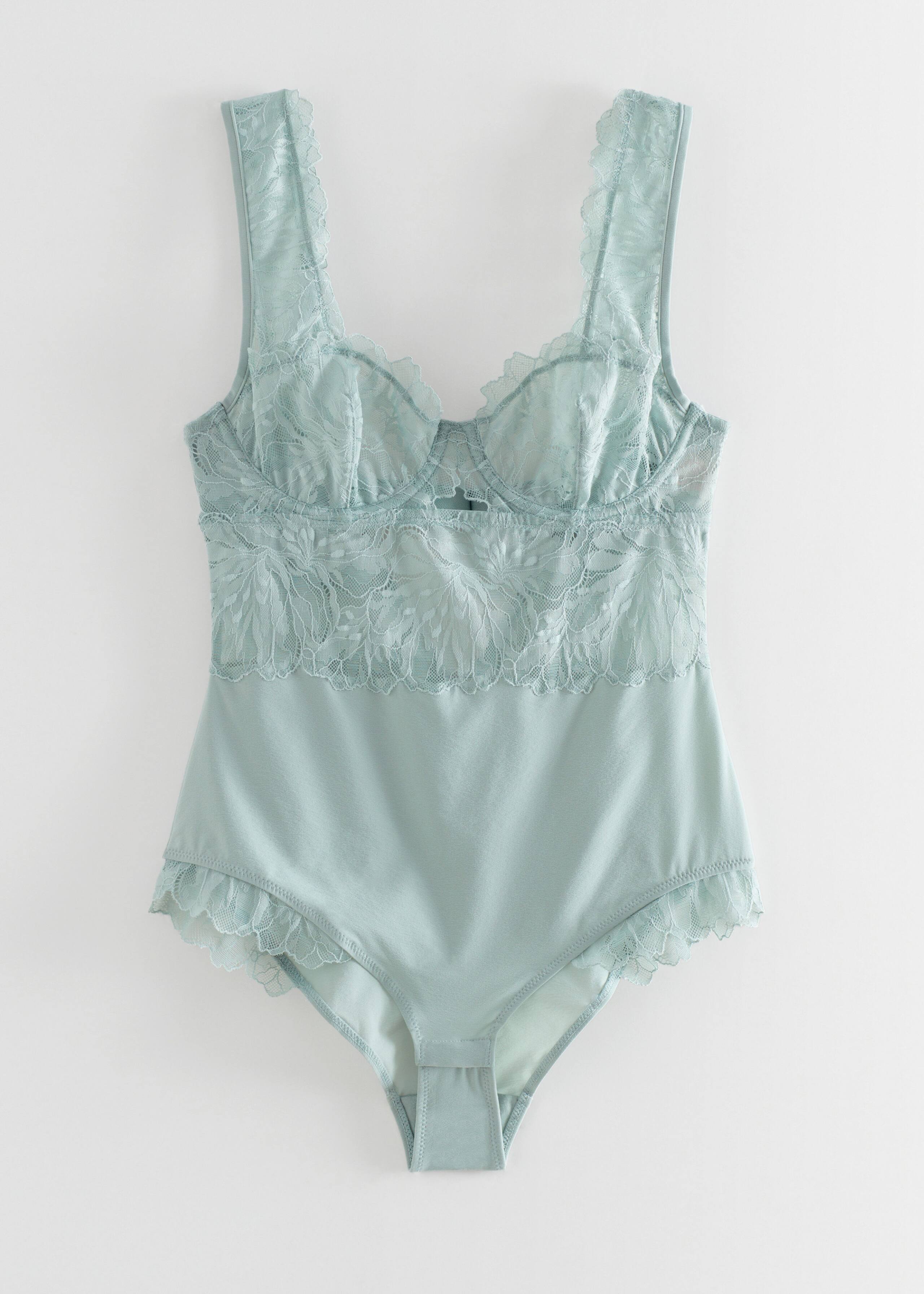 Lace Petal Detail Bodysuit - Light Blue - Still Life
