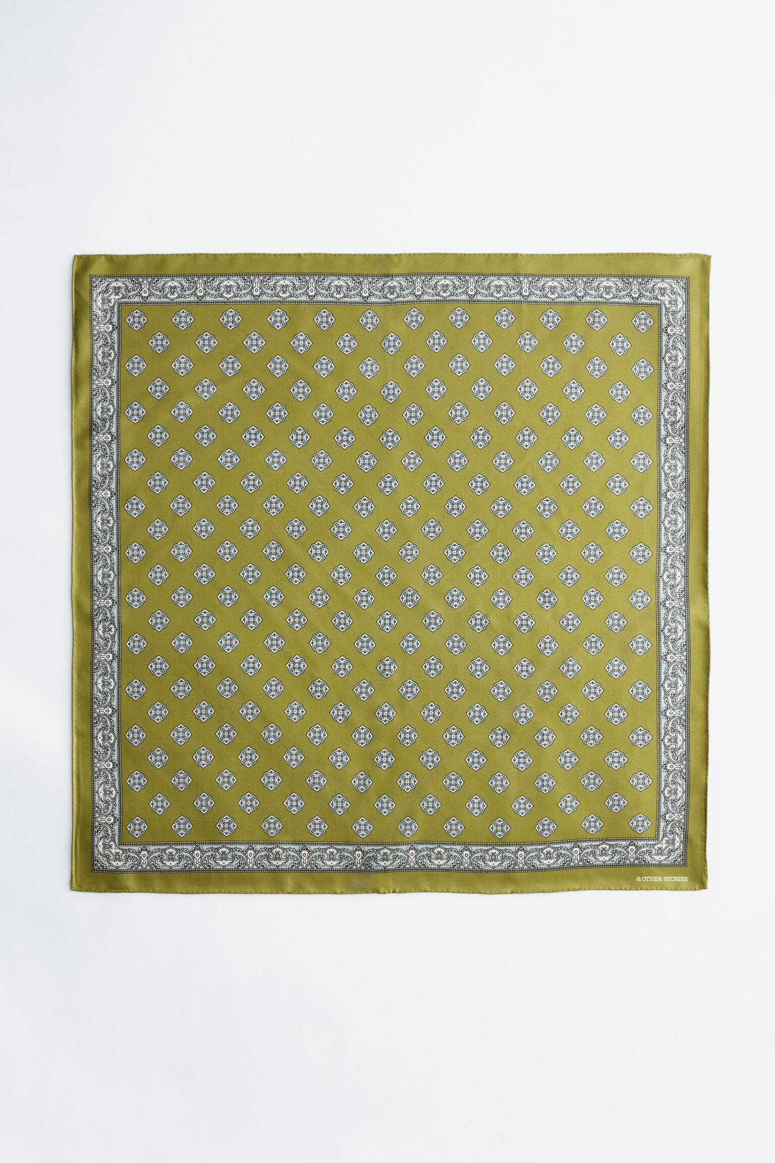 Printed Silk Scarf - ירוק/חום כהה - 2