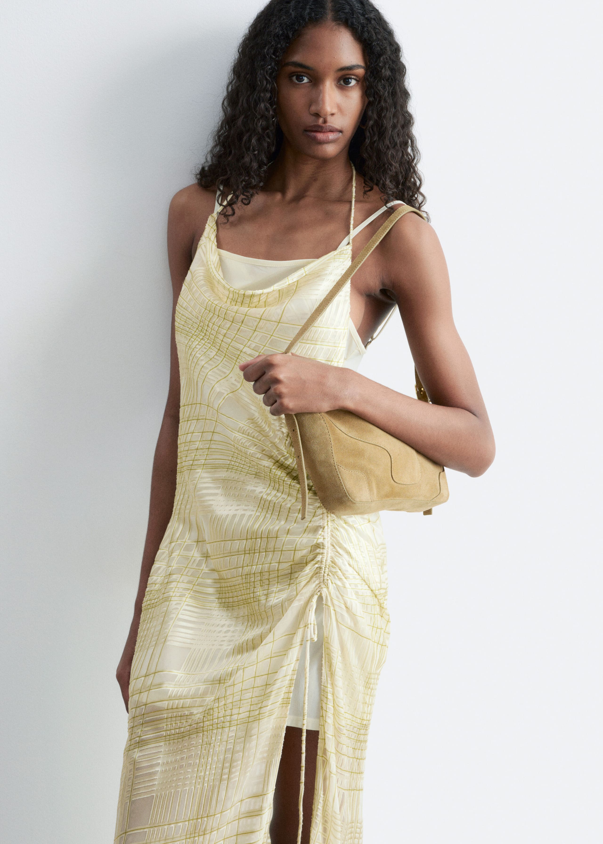 Image of Cowl-Neck Jacquard Midi Dress