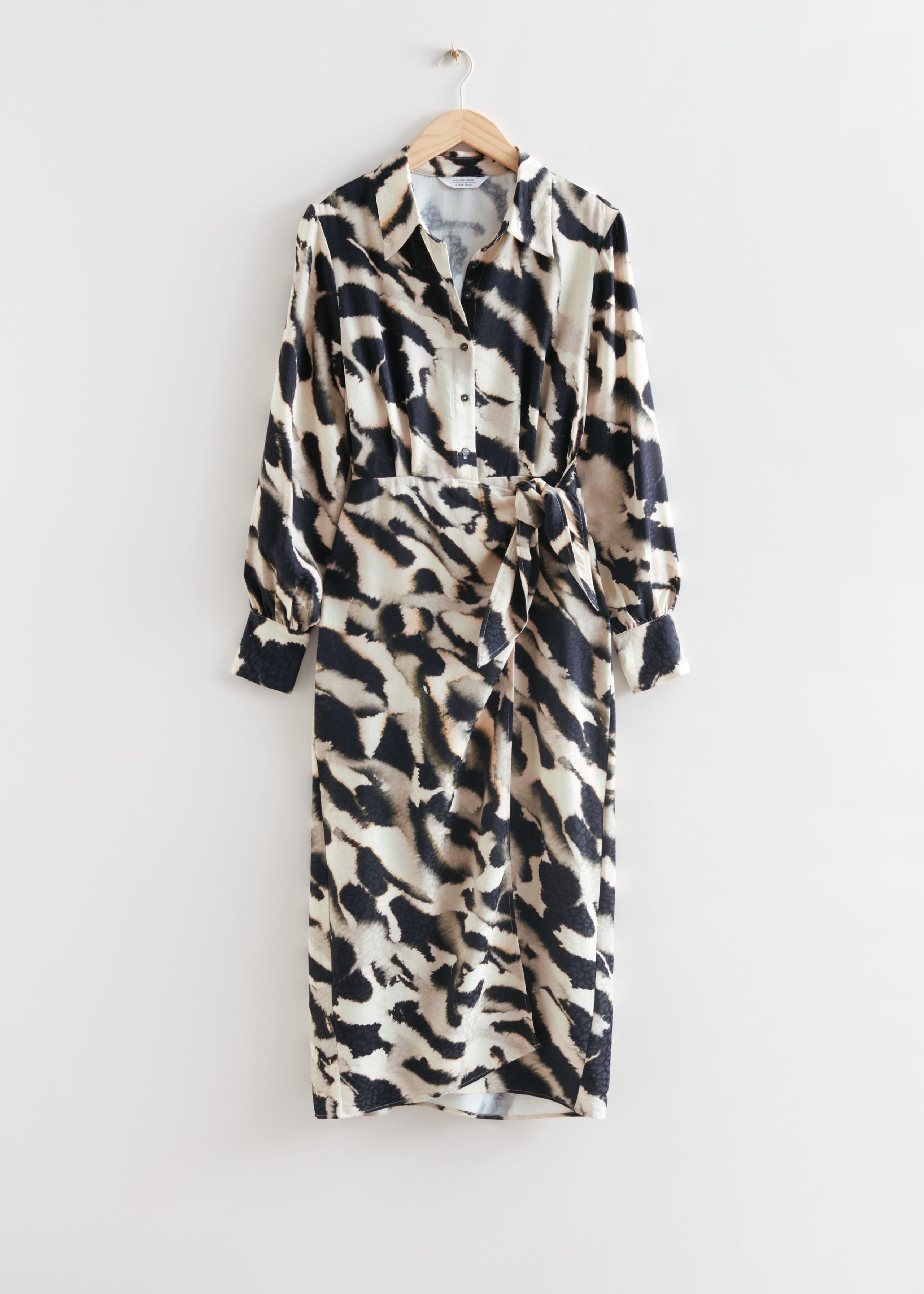 PrintedShirtMidiDress - Black/Beige - Natura morta