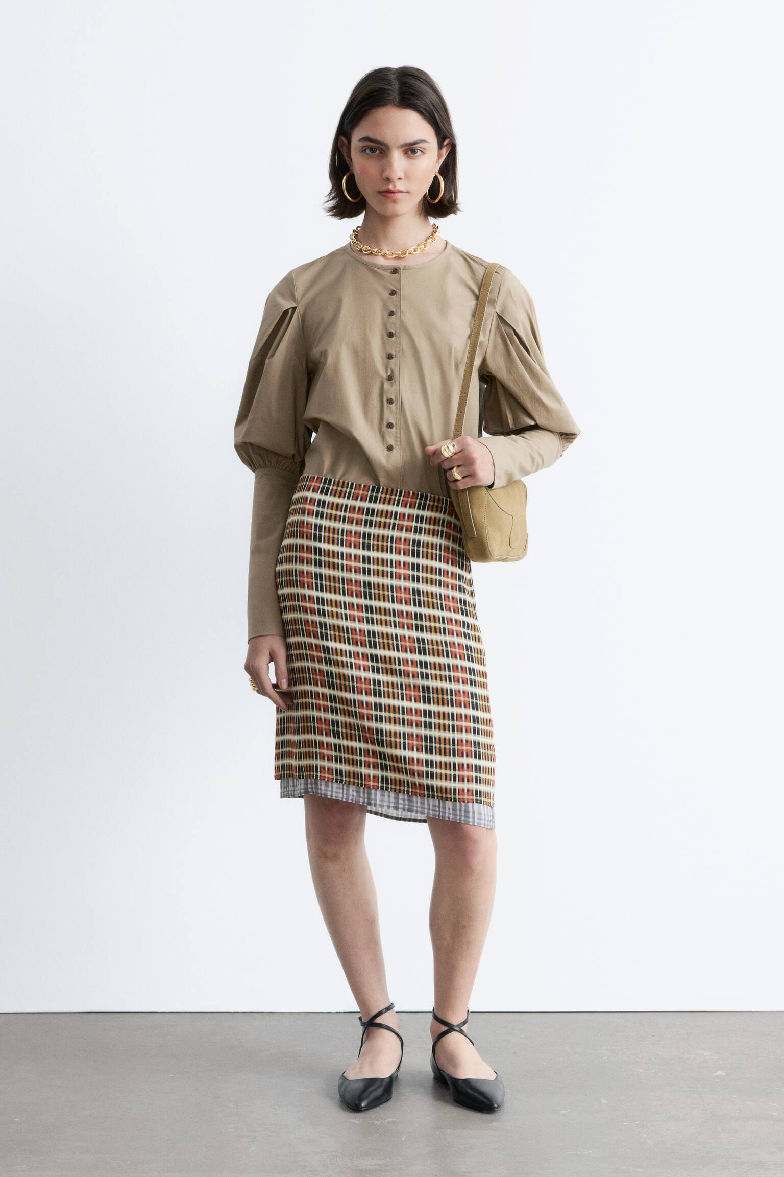 Bluză cu Mâneci Bufante - Bej închis - 4