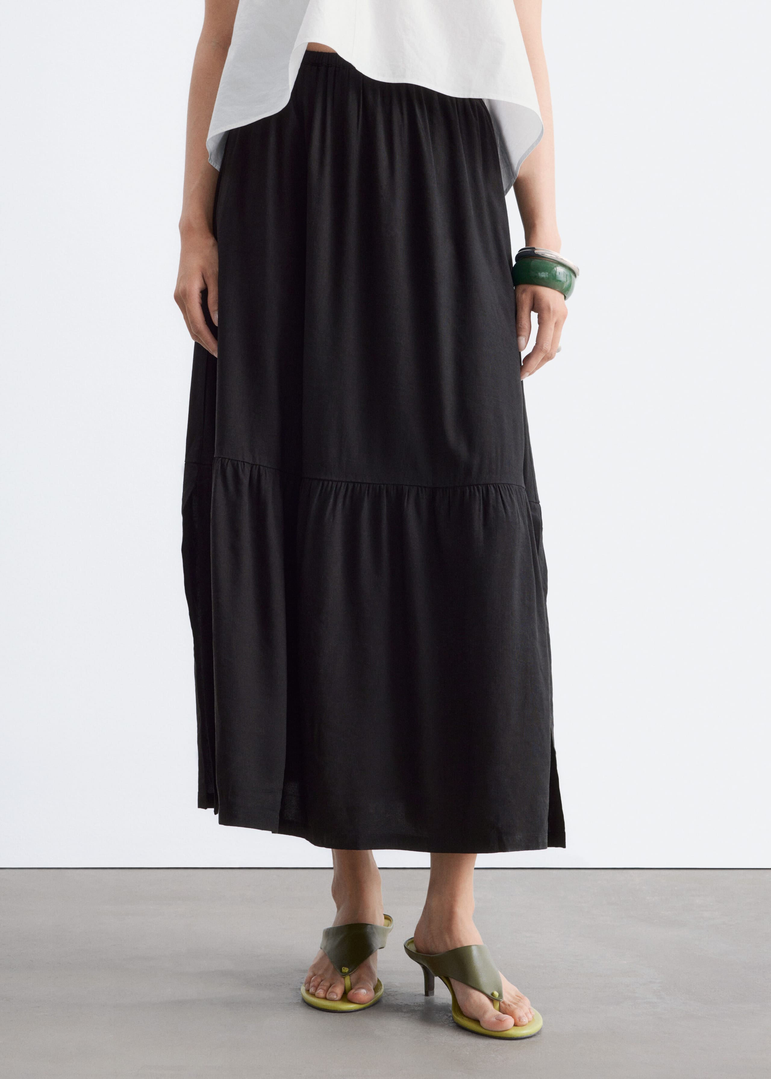 Tiered Midi Skirt - Black - Lookbook