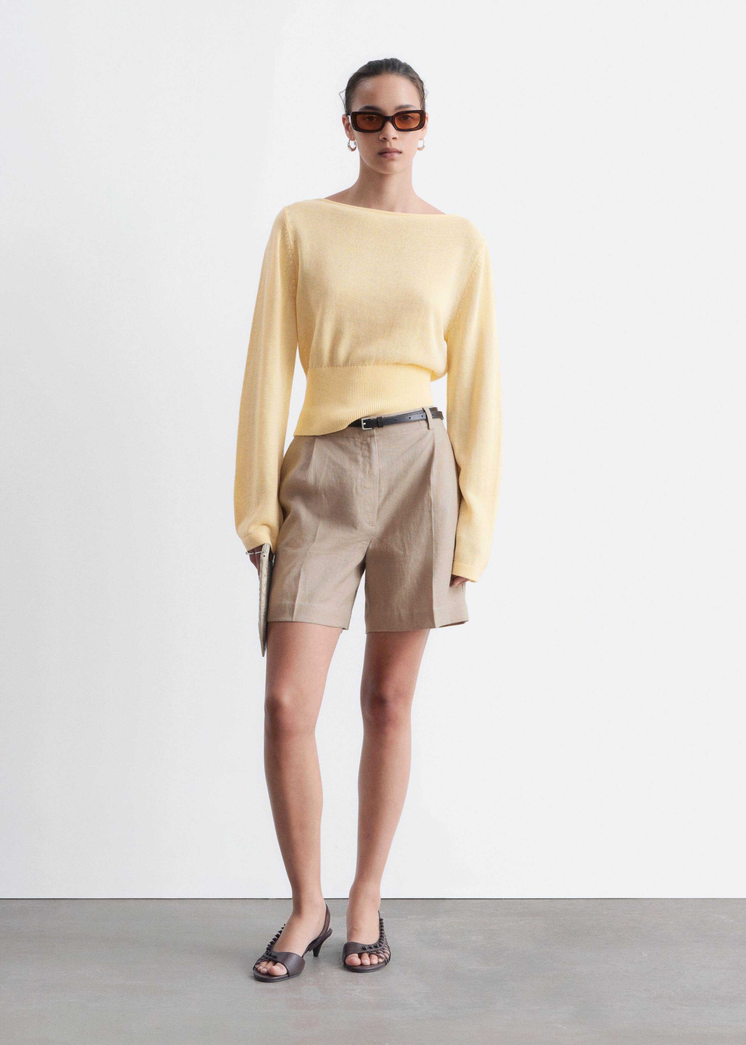 Rolled Edge Boat-Neck Top - Yellow - Lookbook
