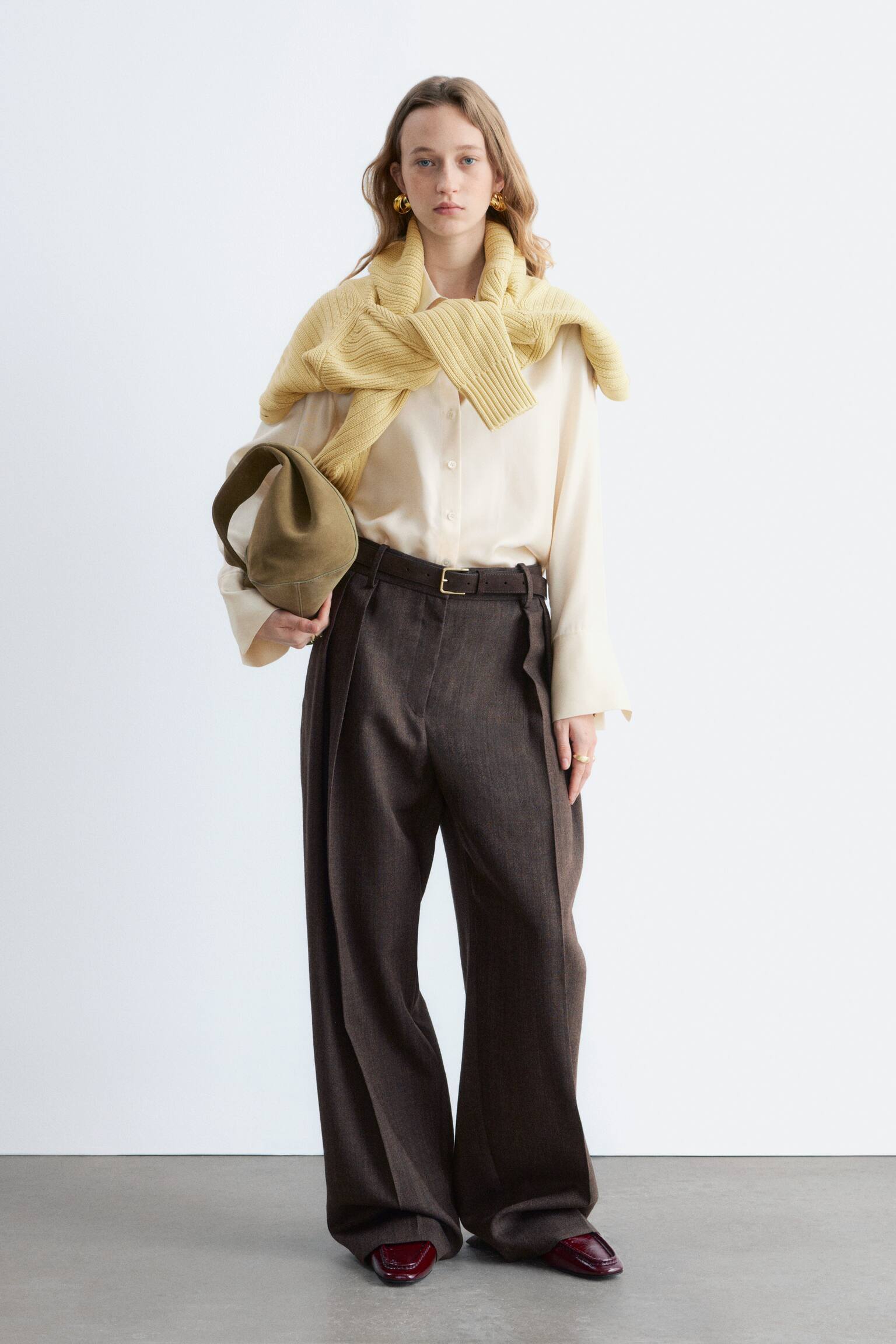 Uldbukser med pressefolder - Mørkebrun - 1