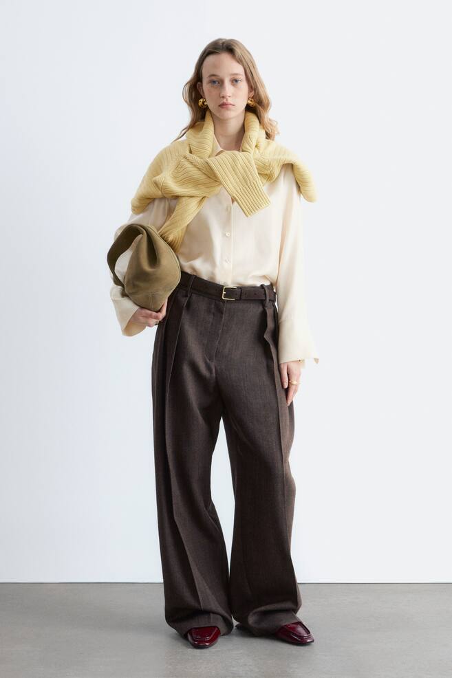 Press-Crease Wool Trousers - Dark Brown - 1