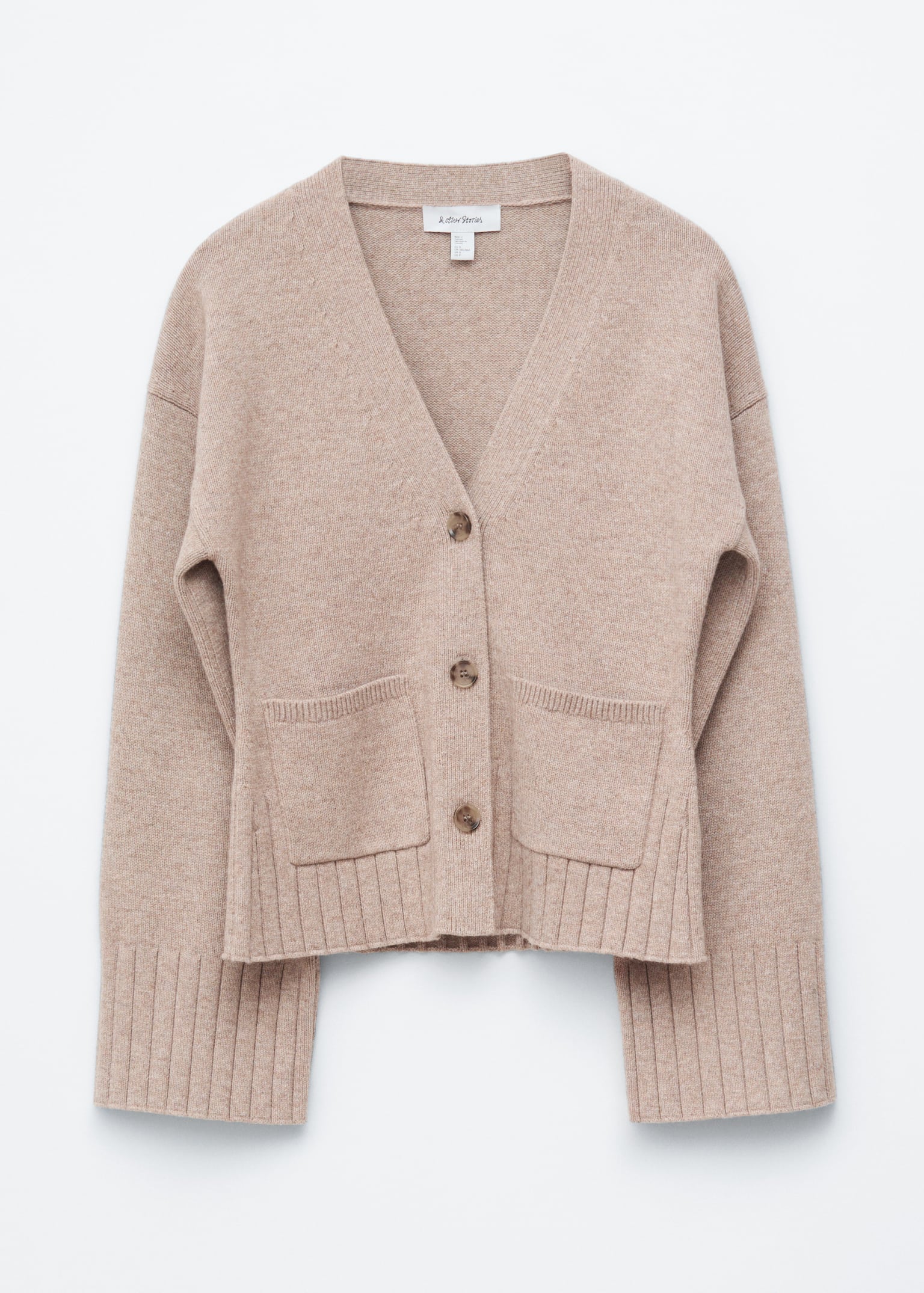 Zwężany dzianinowy kardigan - Beżowy - 1