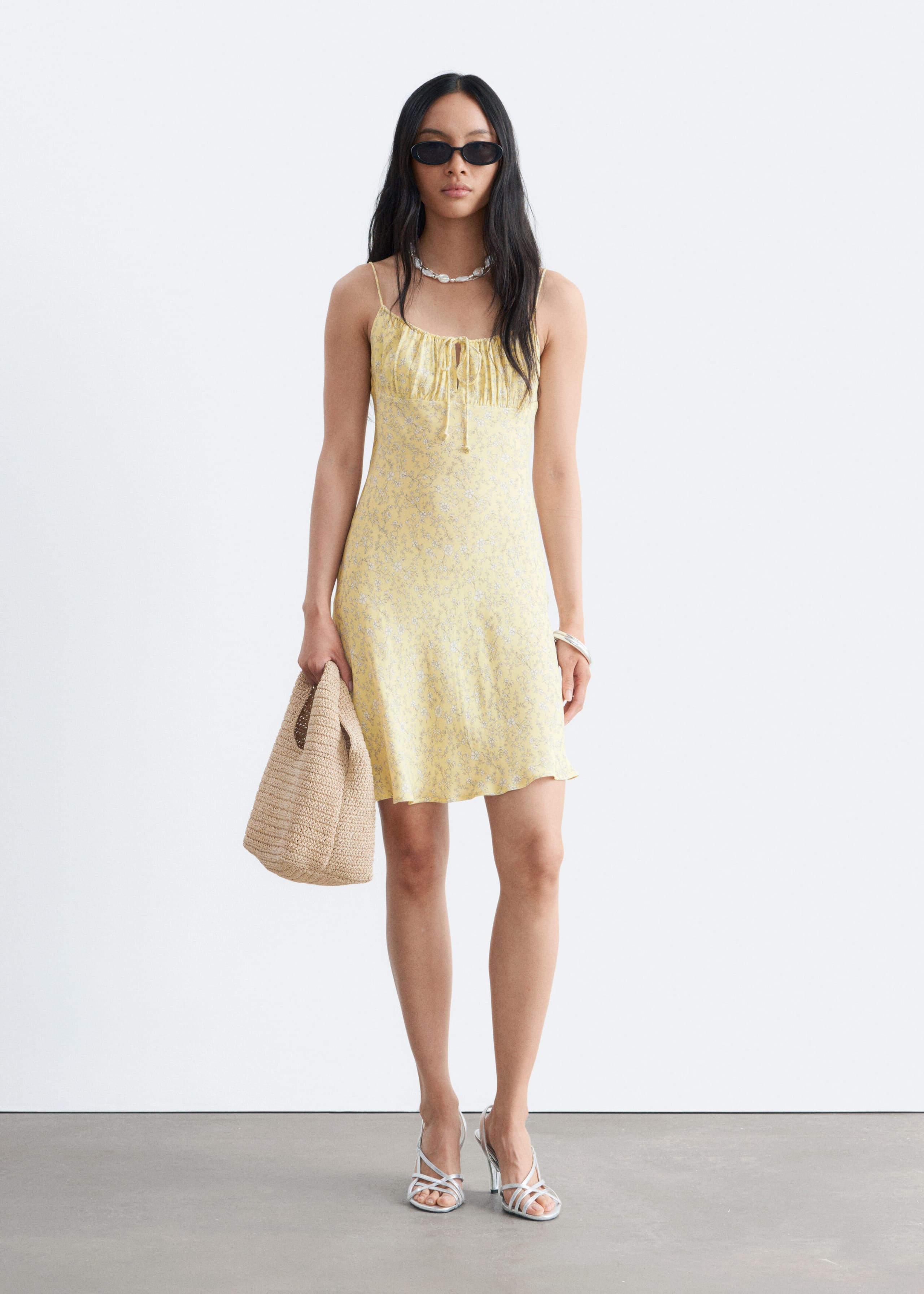 Drawstring Mini Dress - Yellow/Florals - Lookbook