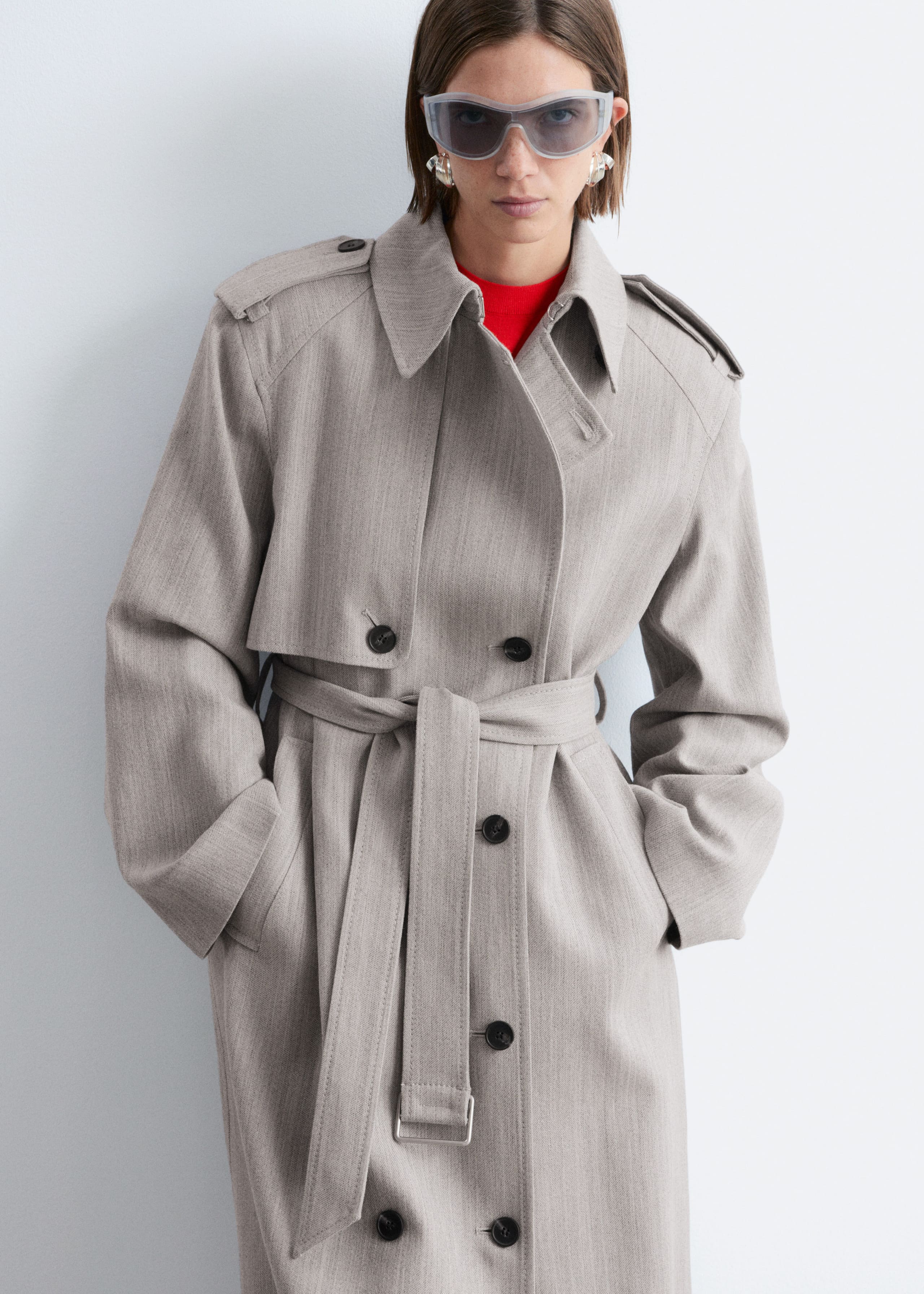Image of Wool Tie-Belt Trench Coat