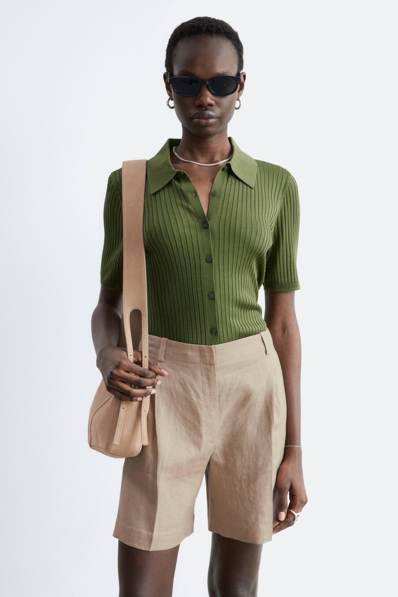 Șorturi Plisate Din In - Bej/Taupe Cald/Maro Închis - 4