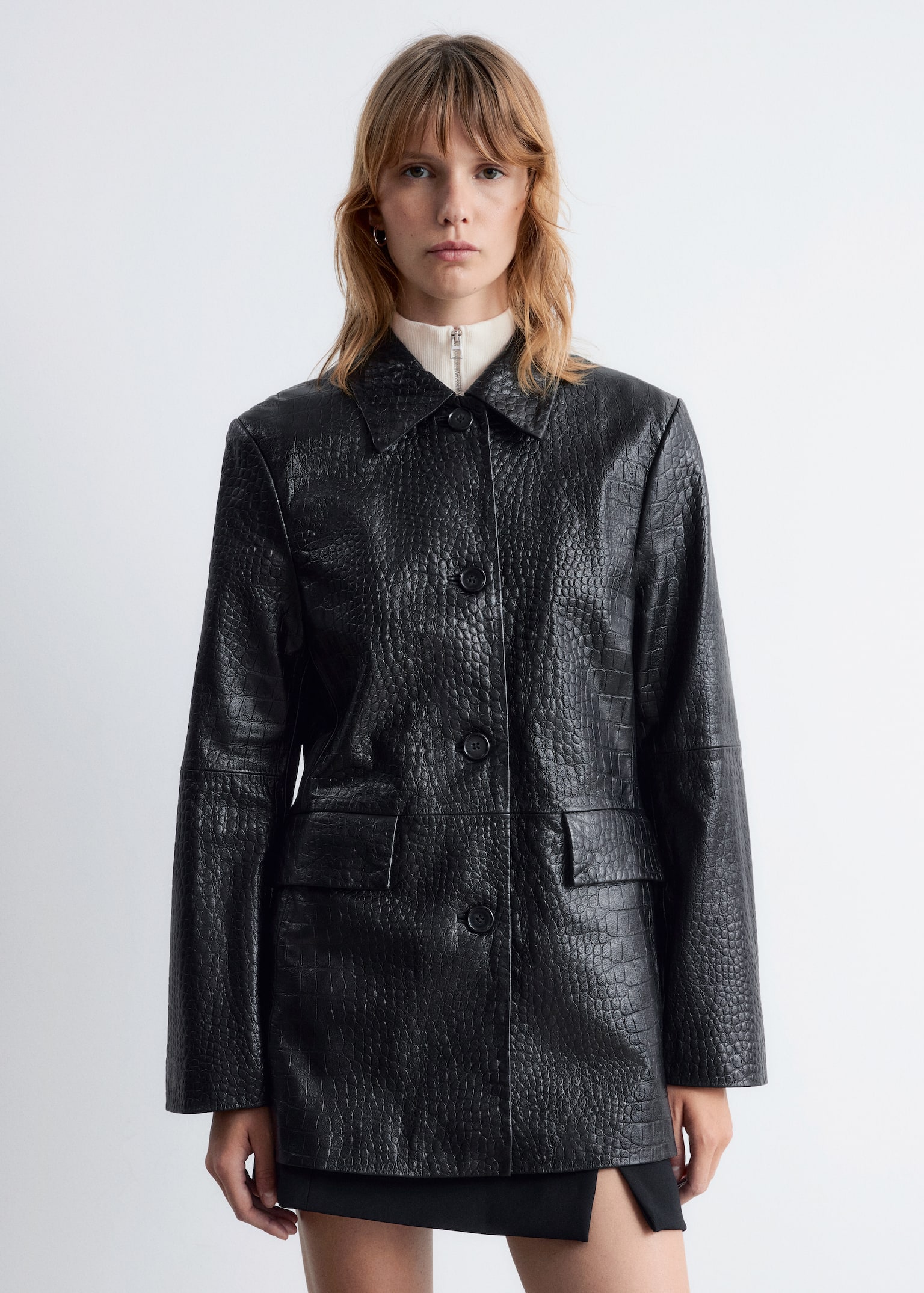Veste en cuir - Croco noir - 3