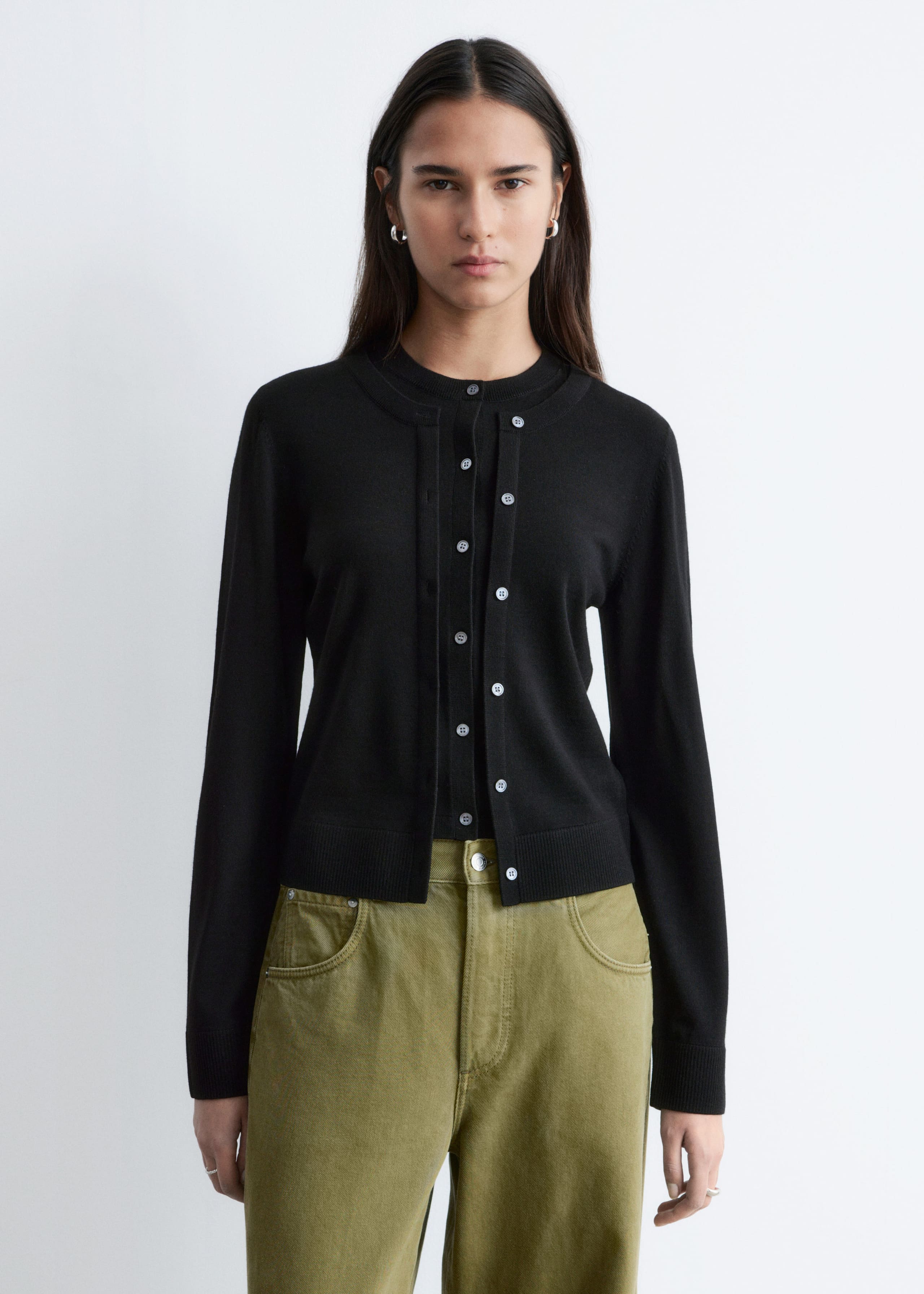 Image of Double-Layer Wool Cardigan