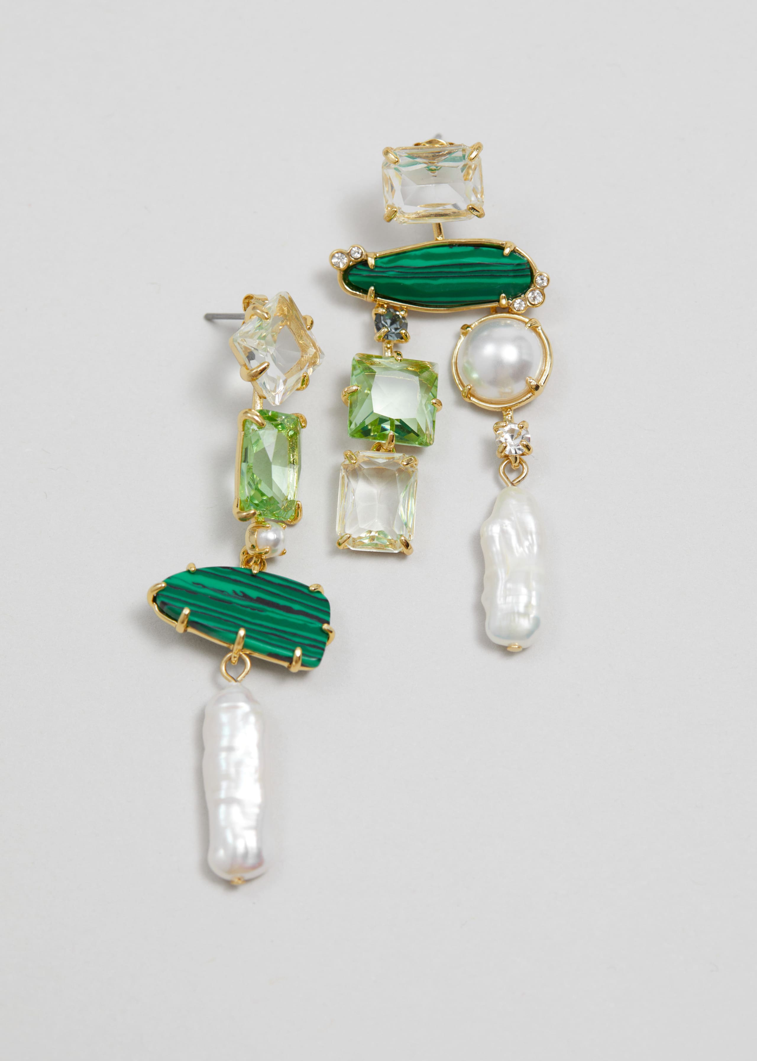 Rhinestone Pearl Hanging Earrings - Emerald green - Still Life