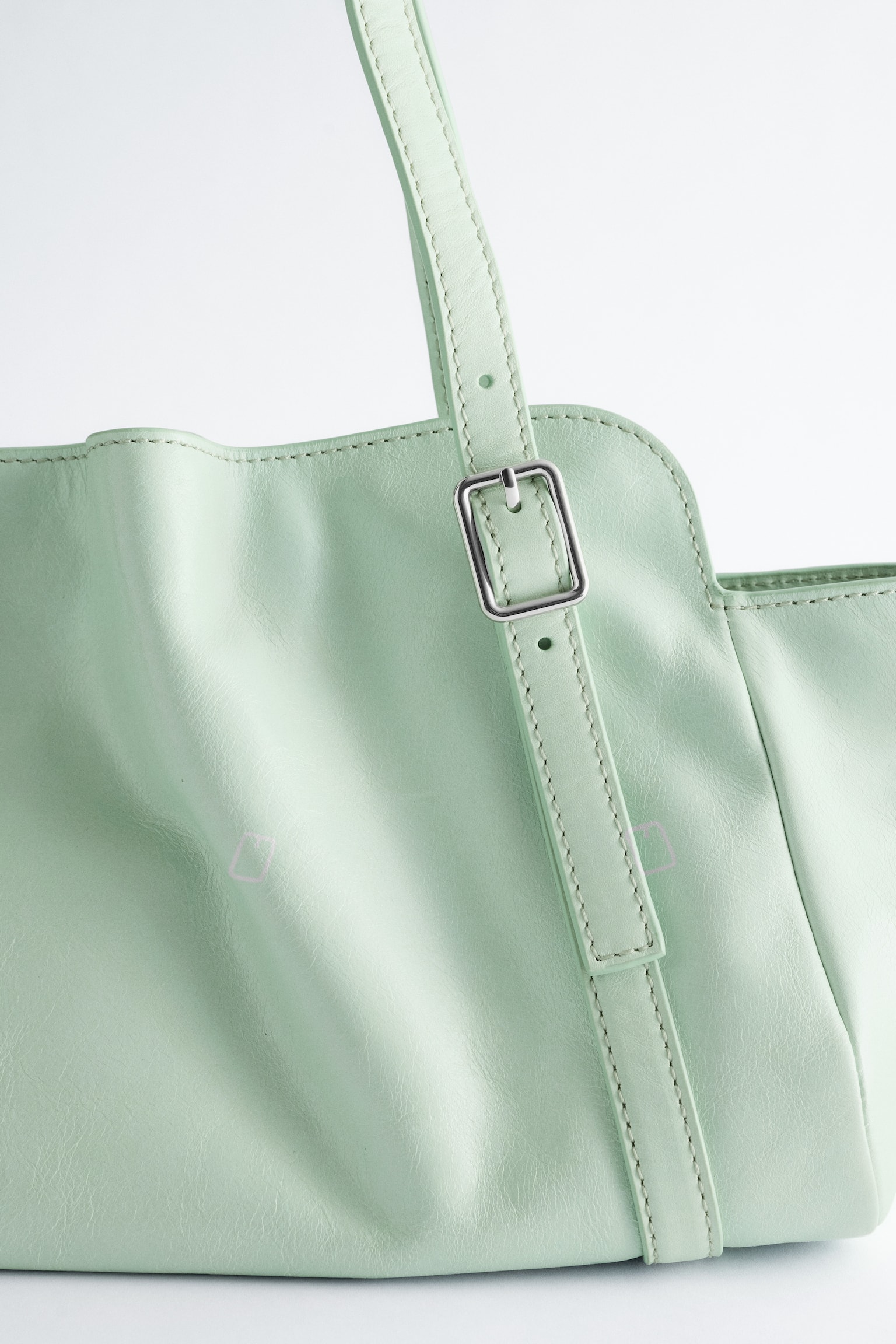 Borsa a spalla in pelle con profilo basso - Mint/Beige - 6