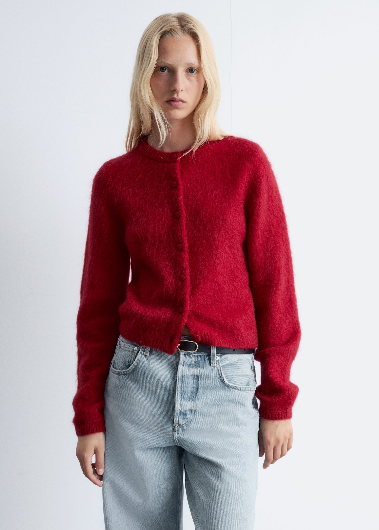 Brushed Knitted Cardigan - Rood/Zwart/Bruin - 5