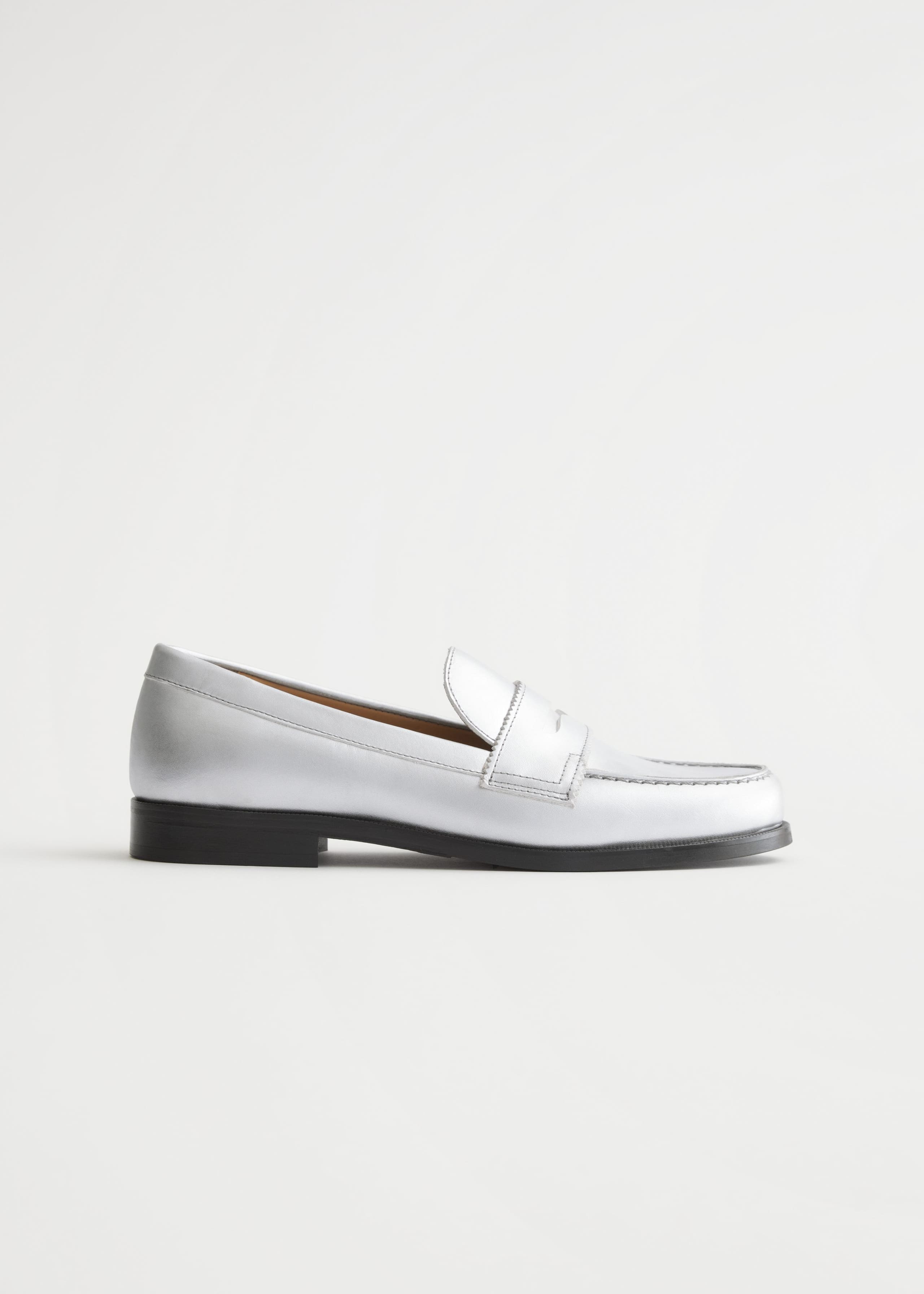 Leather Penny Loafers - Metallic Silver - Natura morta