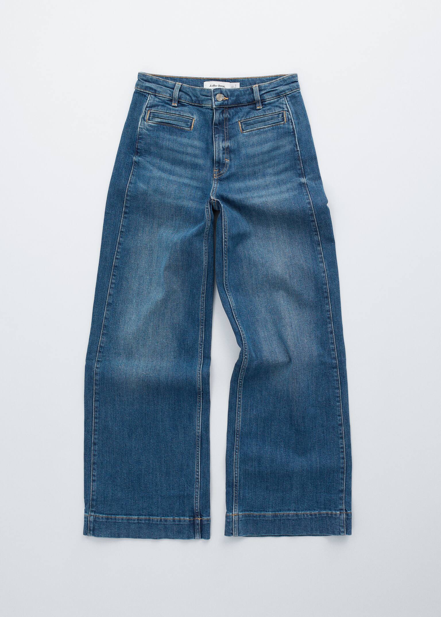 Regular Wide-Leg Jeans - Mid Blue Wash/Dark Blue - 2
