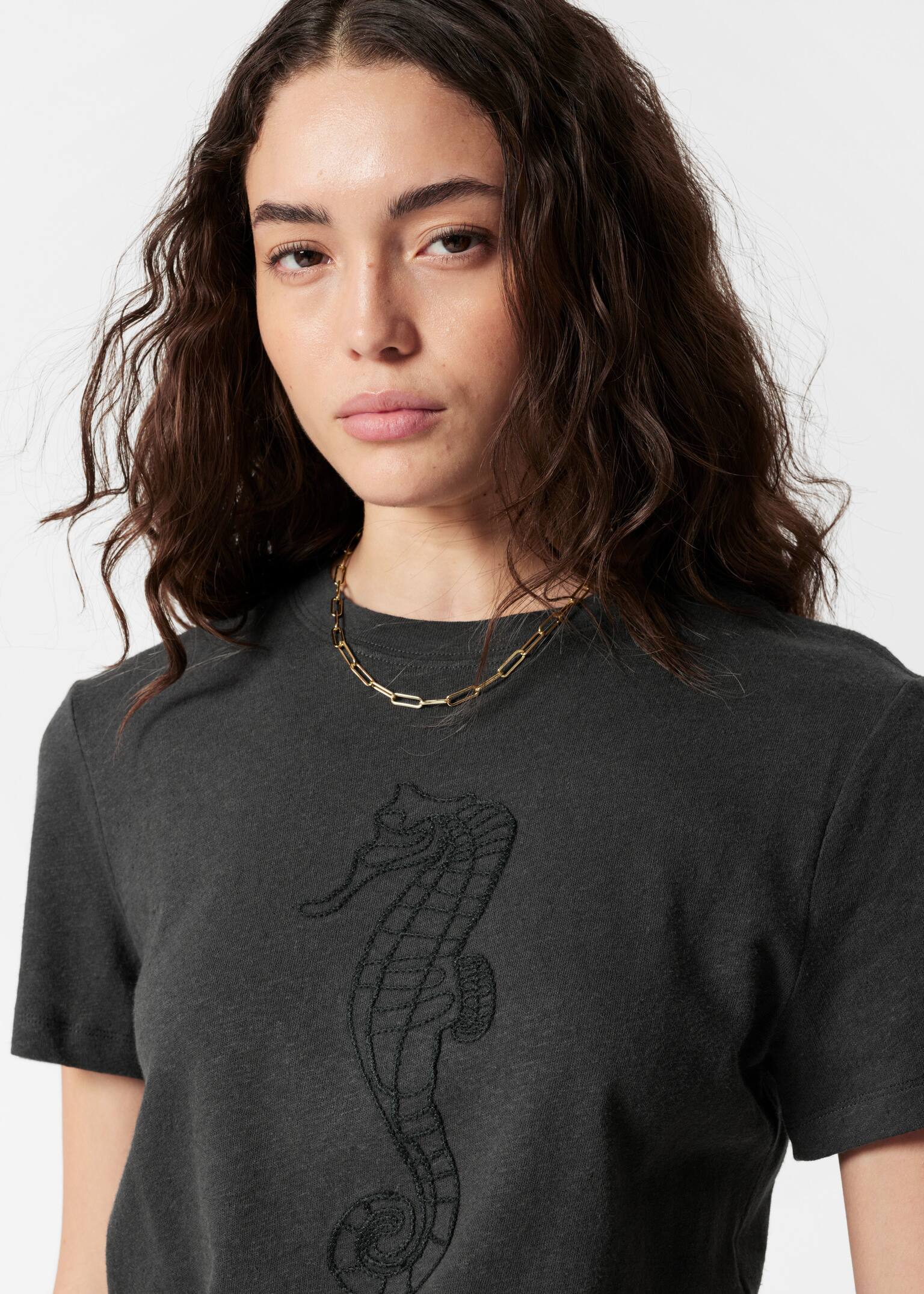 T-shirt en lin mélangé - Gris foncé/Couleur crème - 3
