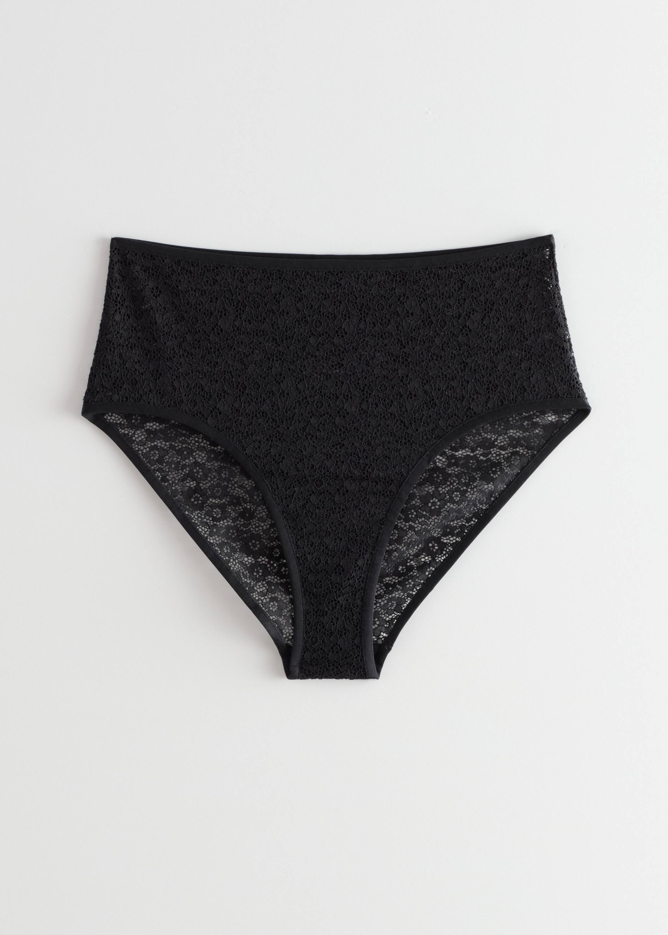 Floral Lace High Waisted Briefs - Black - Still Life