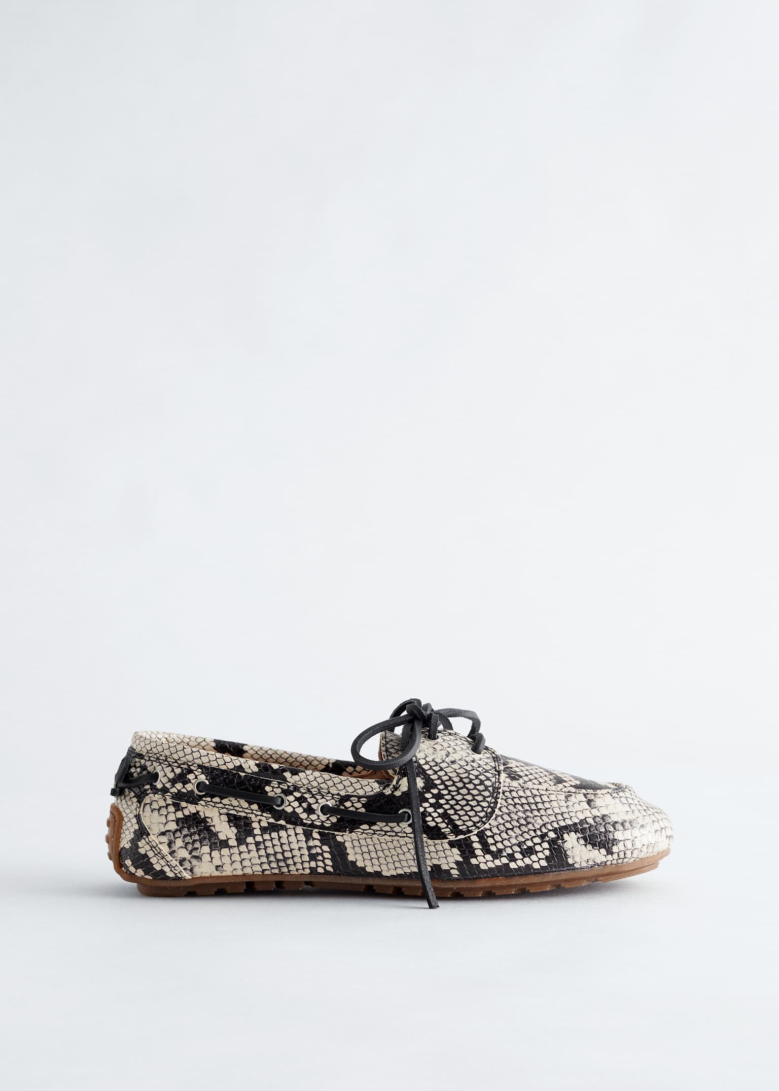 Leren bootschoenen - Lichtbeige slangenprint/Bruin - 2