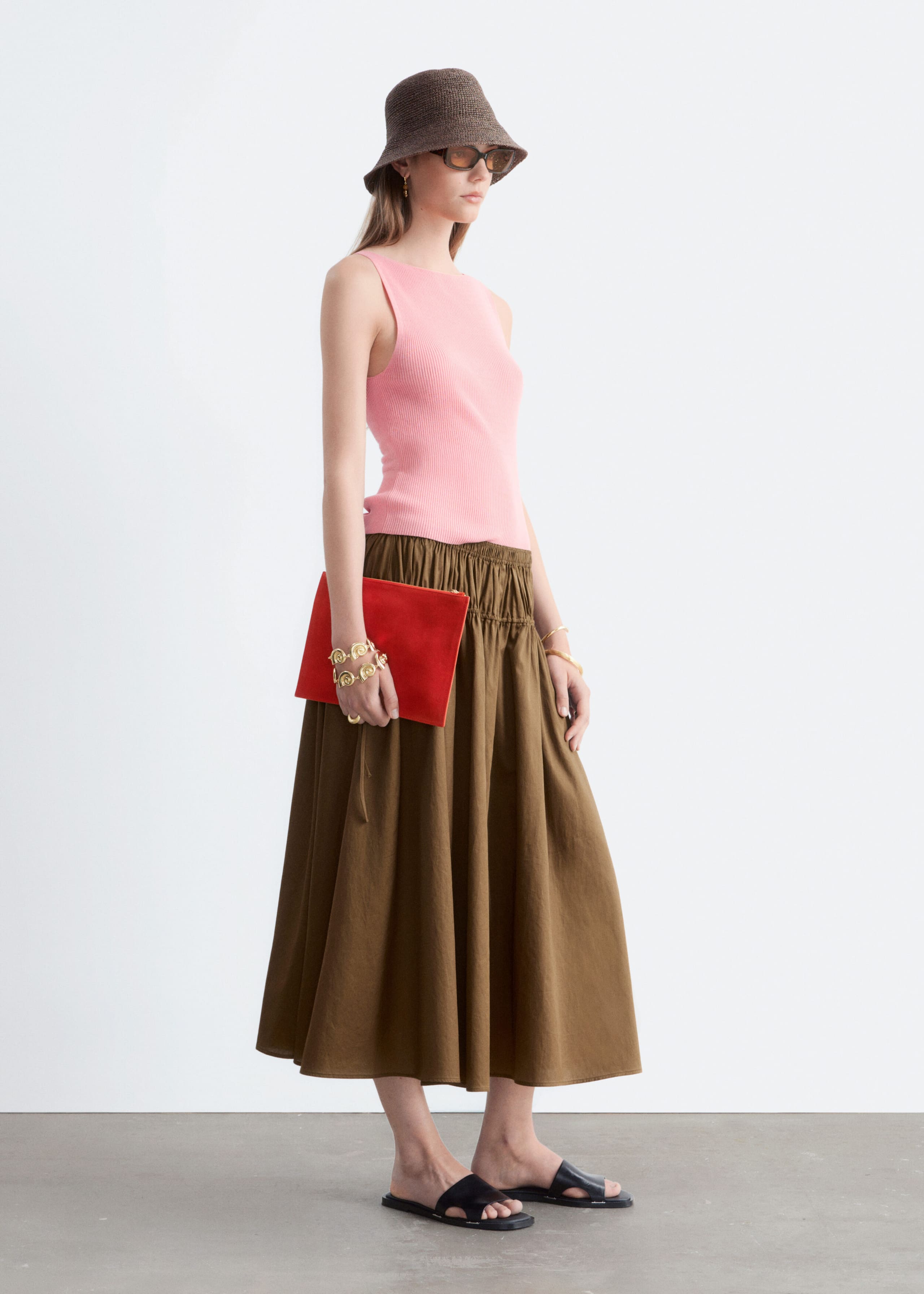 Drawstring Midi Skirt - Brown - Still Life