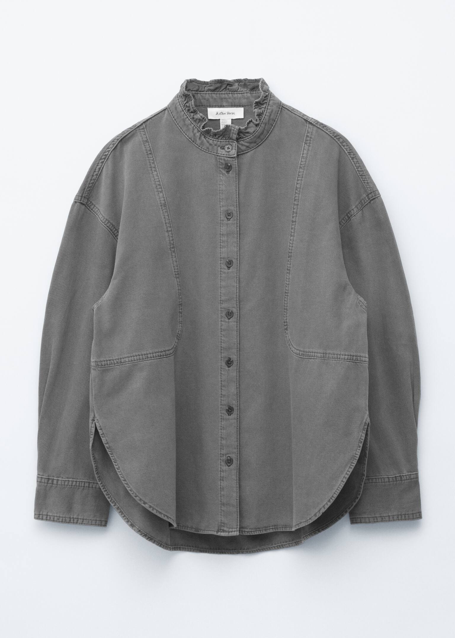 Denimbluse med flæsekrave - Grå - 1