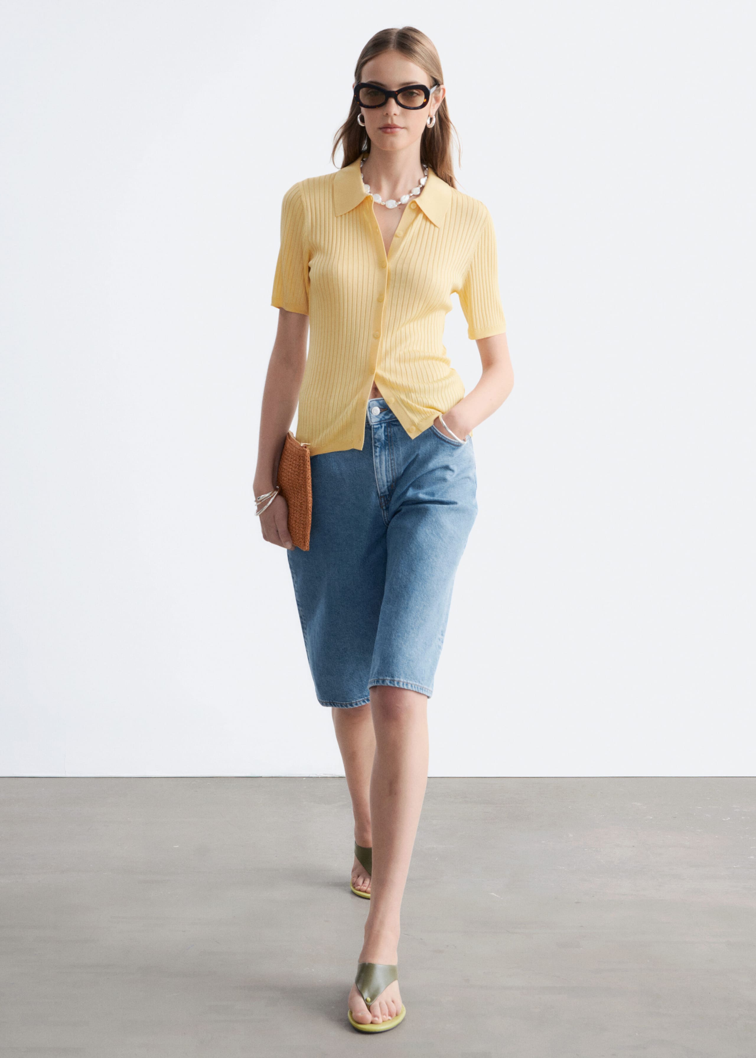 Denim Knee-Length Shorts - Mid Blue - Lookbook