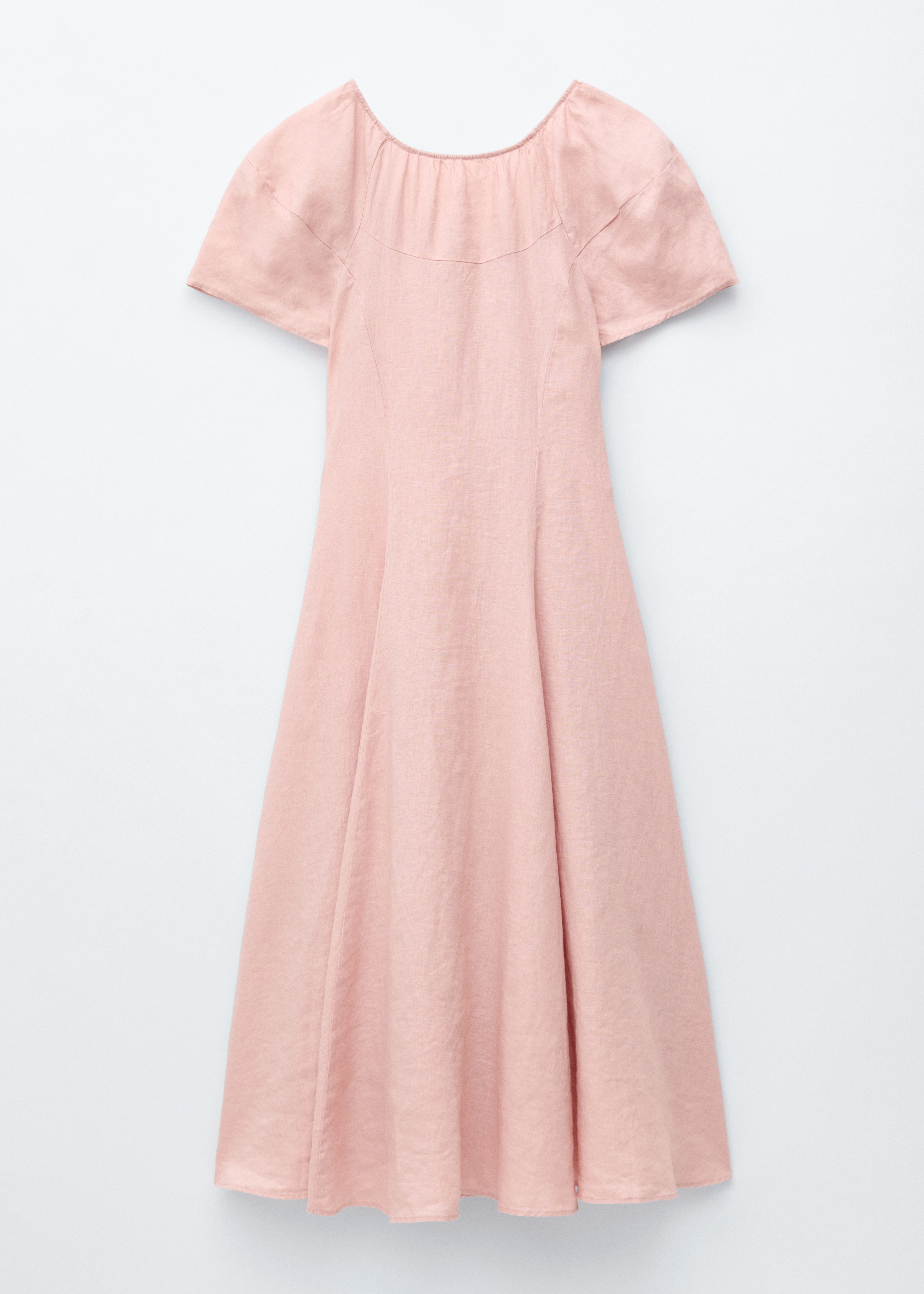 Ausgestelltes Midikleid aus Leinen - Hellrosa/Schwarz