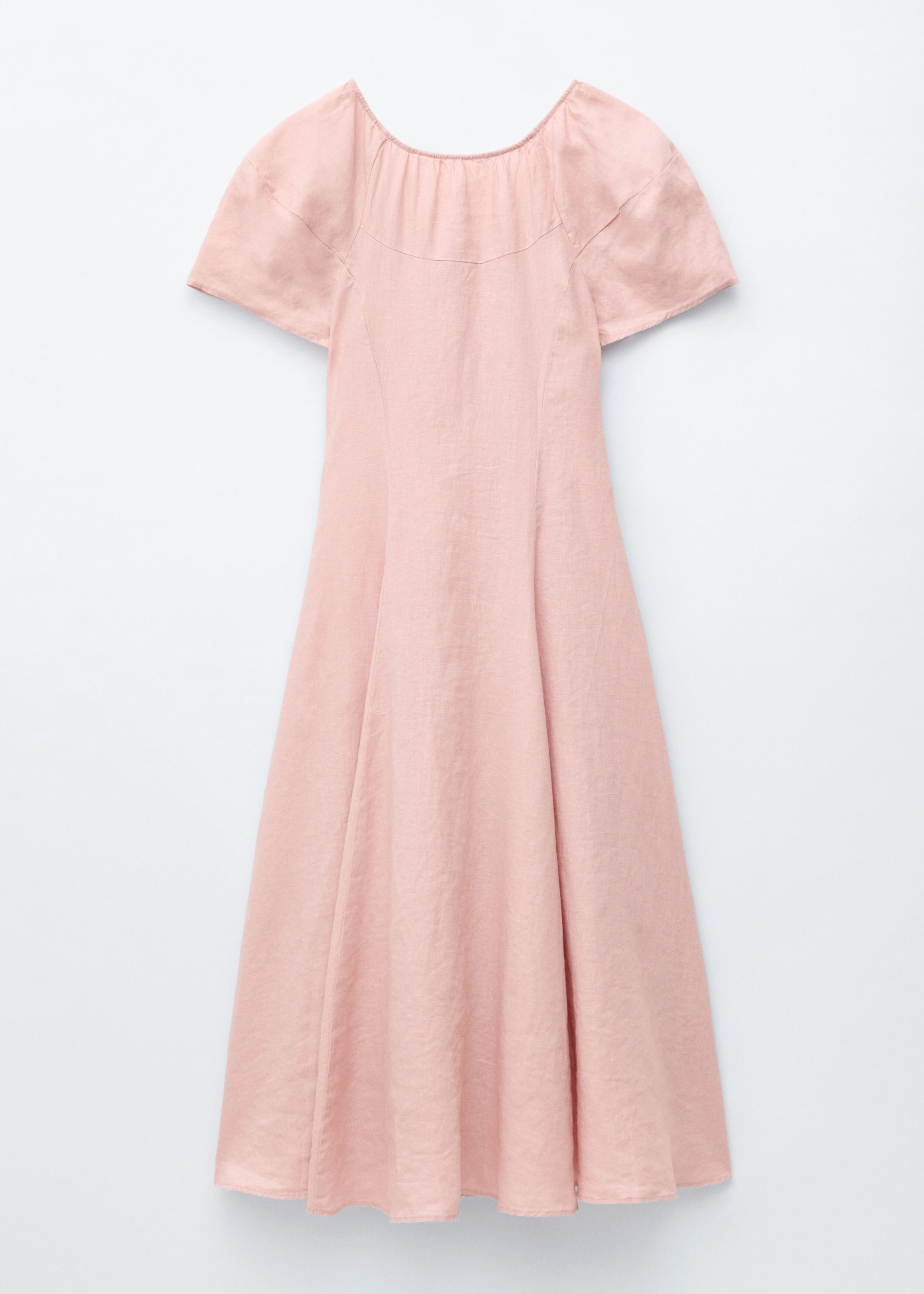 Utsvängd midiklänning i linne – Ljusrosa – stilleben