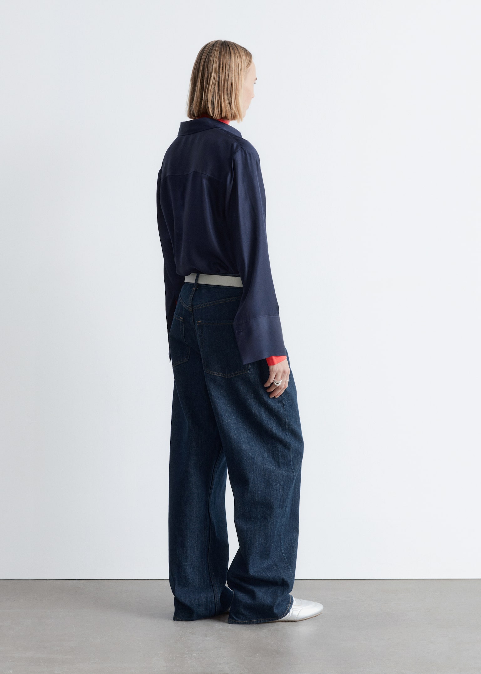 Chemise décontractée en soie - Bleu foncé/Brun/Pois blancs - 8