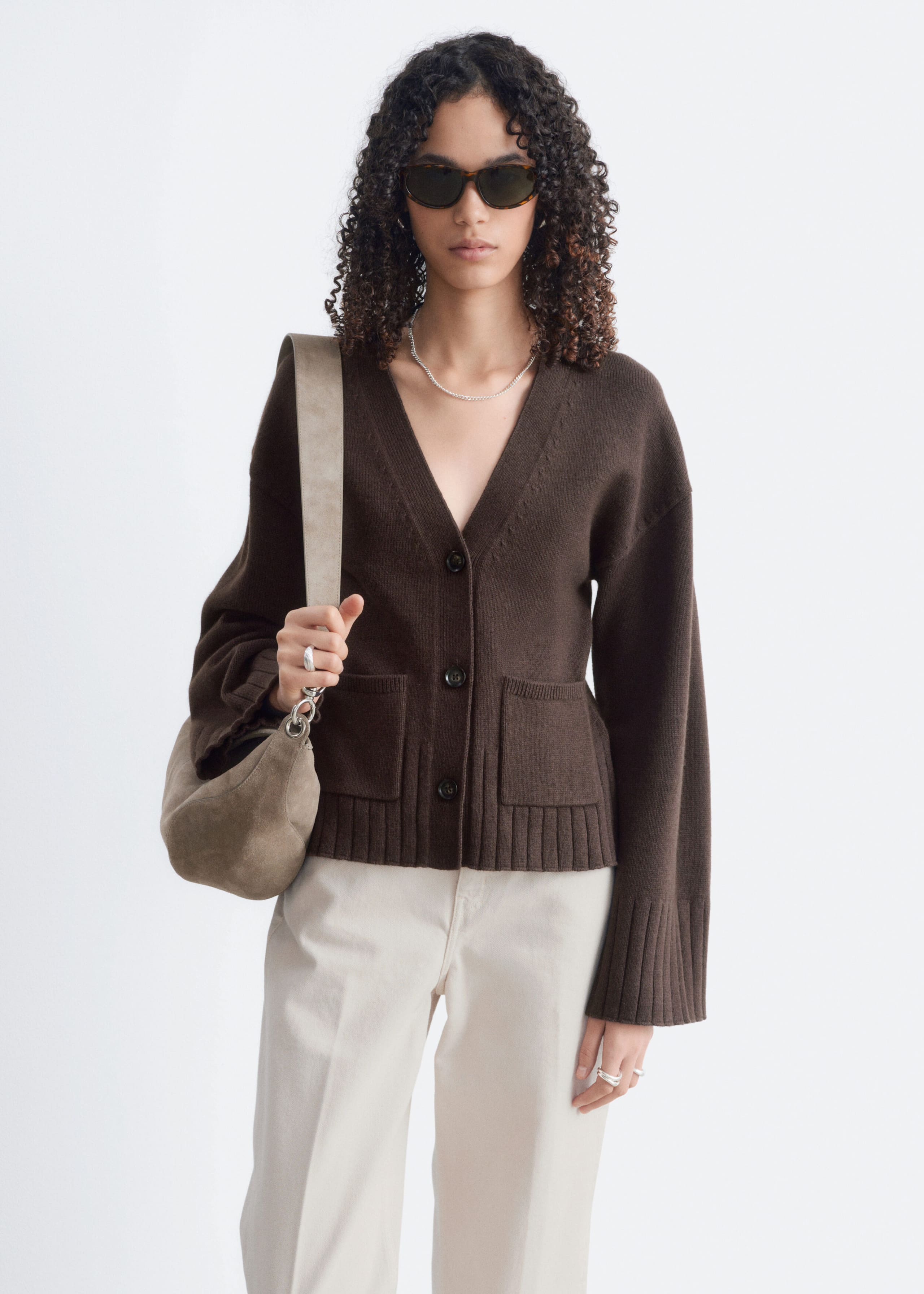 Tapered Knit Cardigan - Dark Brown - Lookbook