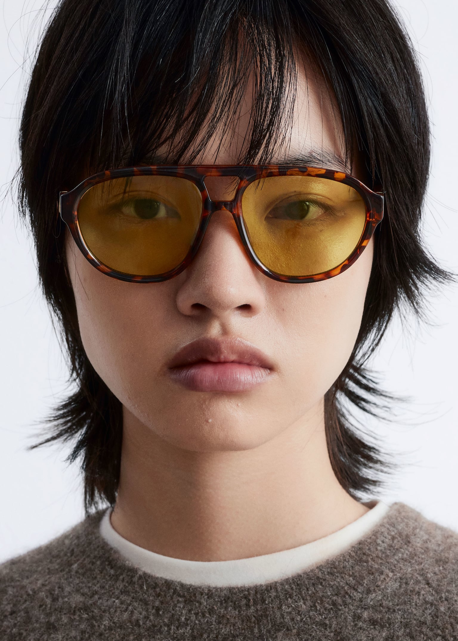 Aviator-Frame Sunglasses - Tortoise maro închis/galben/Verde/Maro/Lentile Maro/Albastre