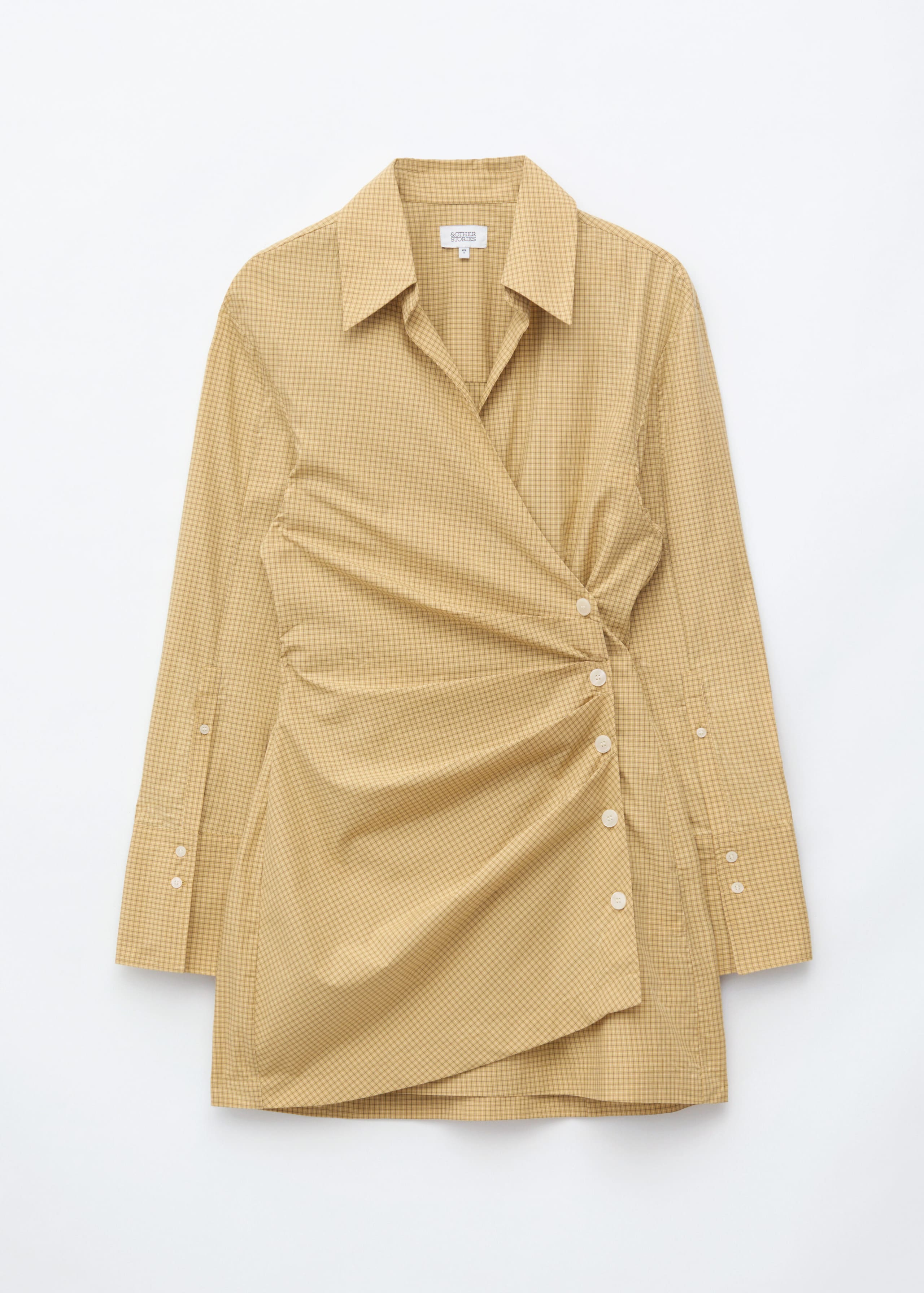 Wrap Shirt Mini Dress - Yellow/Checked - Still Life