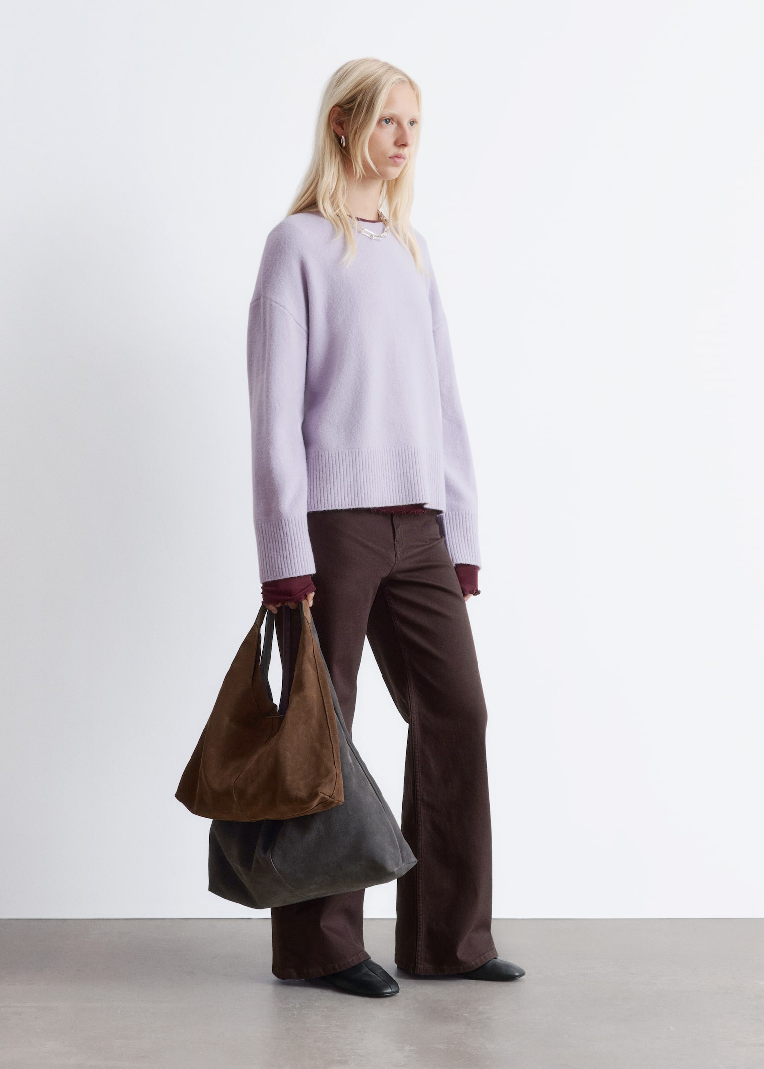 Locker geschnittener Strickpullover - Flieder/Graubraun/Beige/Dunkelblau/Grau meliert/Dunkelrot/Schwarz/Dunkelbraun/Weiß/Hellrosa/Taupe/Navyblau/Cerise Pink/Rot - 6