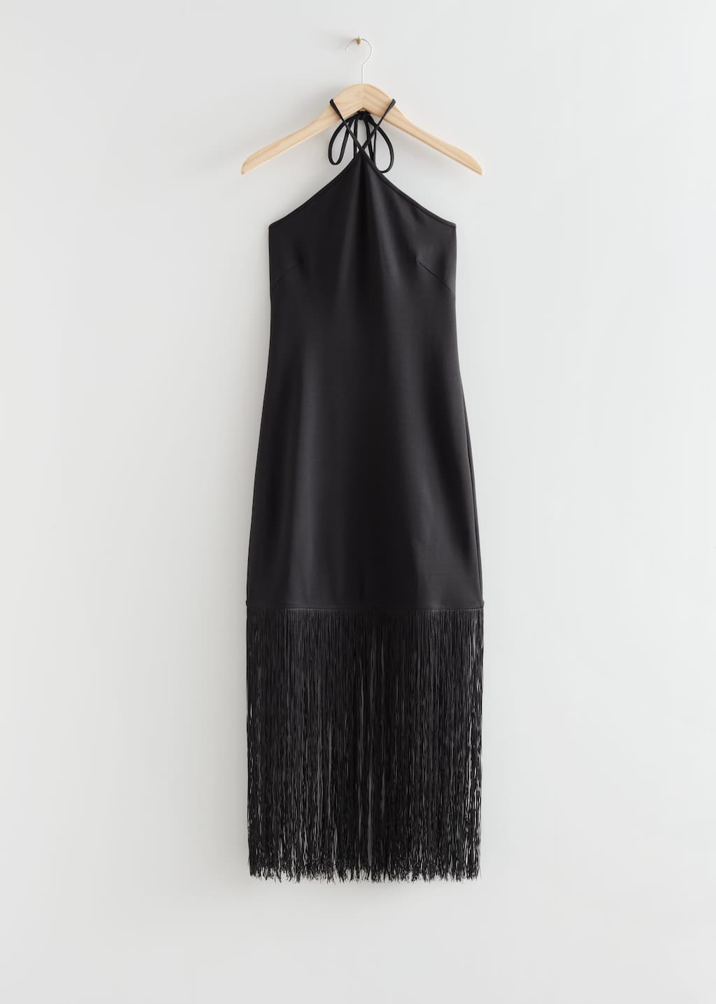 Fringed Halterneck Midi Dress - Black - Bodegón