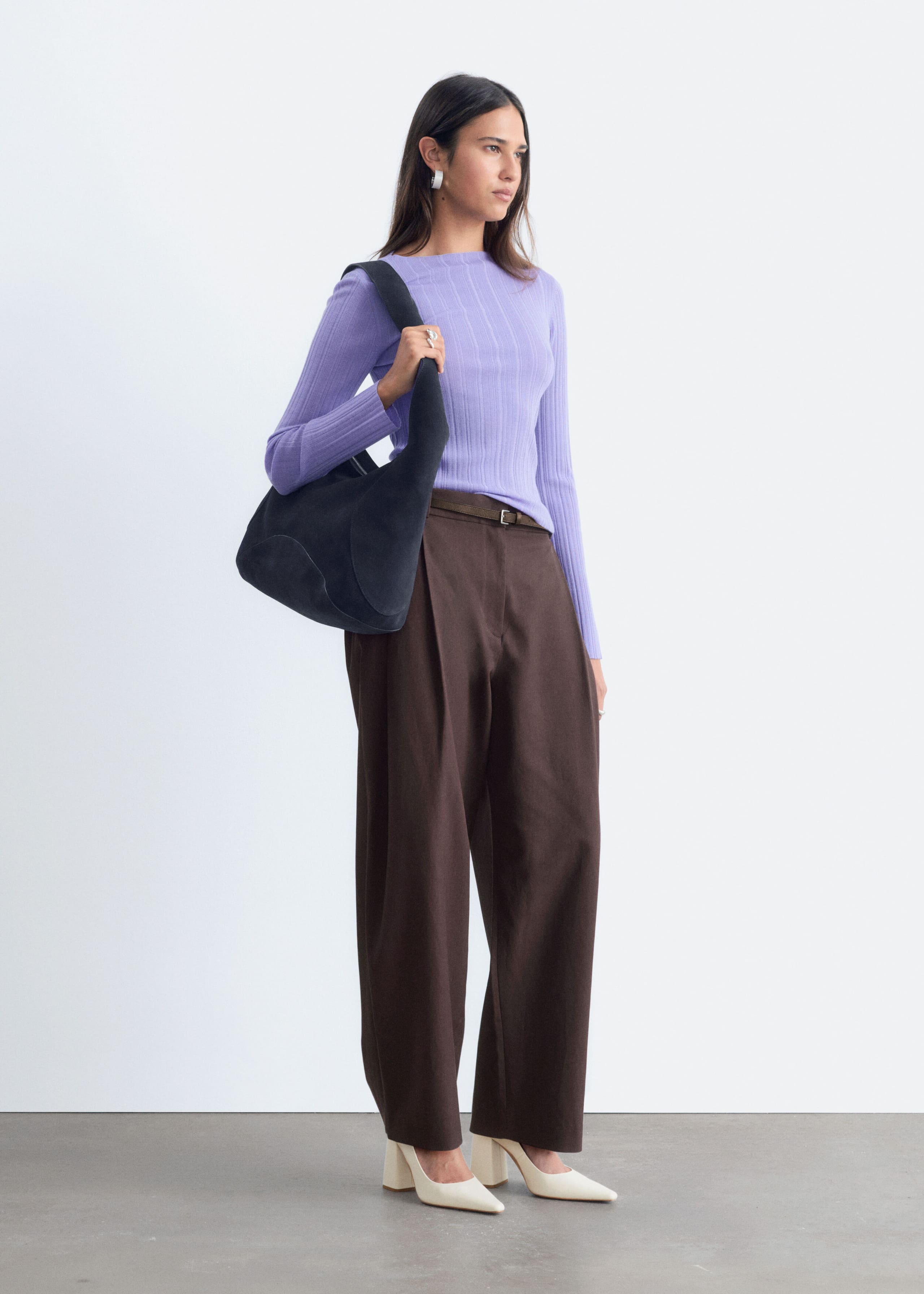 Rib-Knit Wool Boatneck Top - Bright Pink - Lookbook