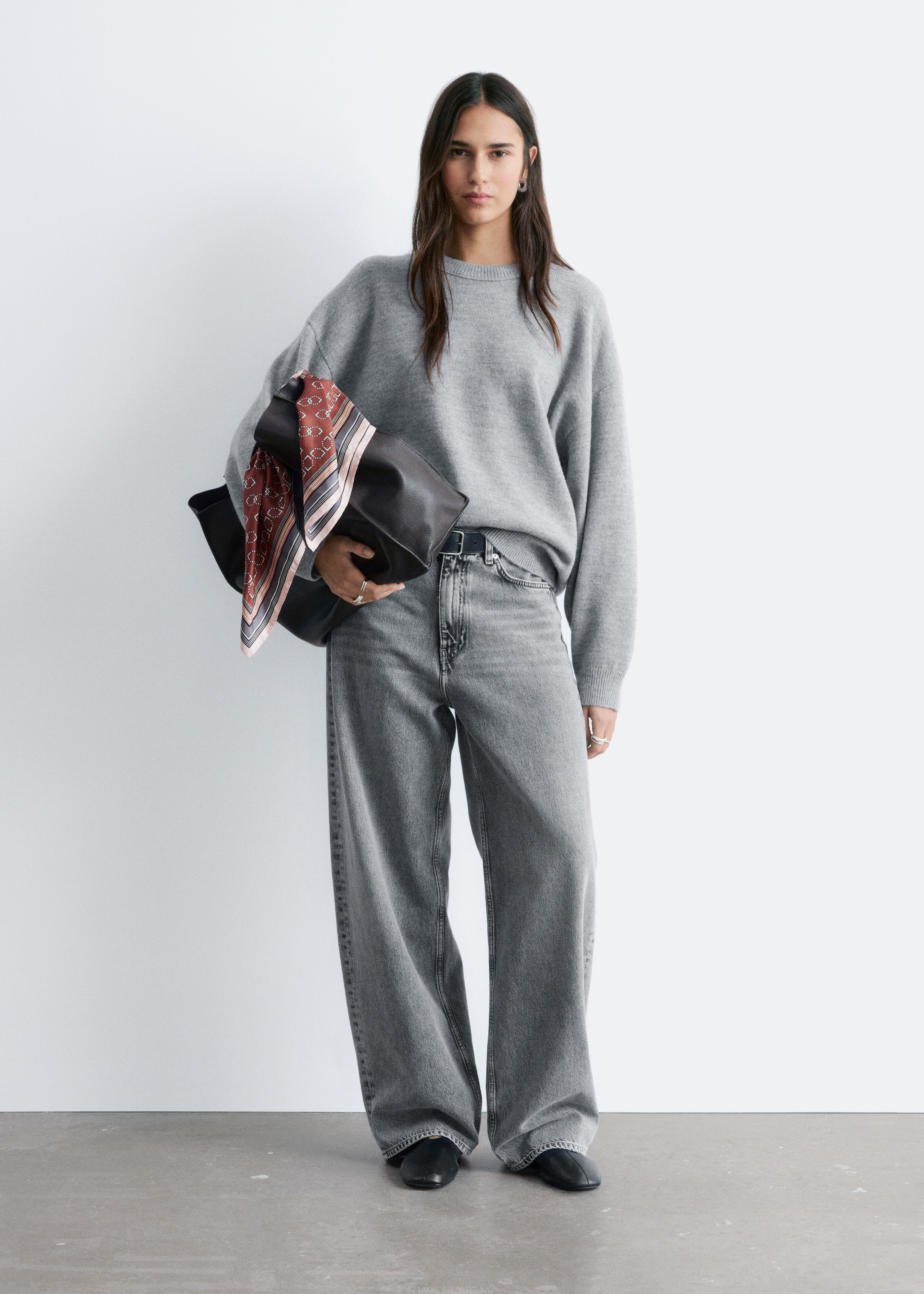 Oversized uldtrøje - Gråmeleret/Marineblå/Lys turkis/Rød