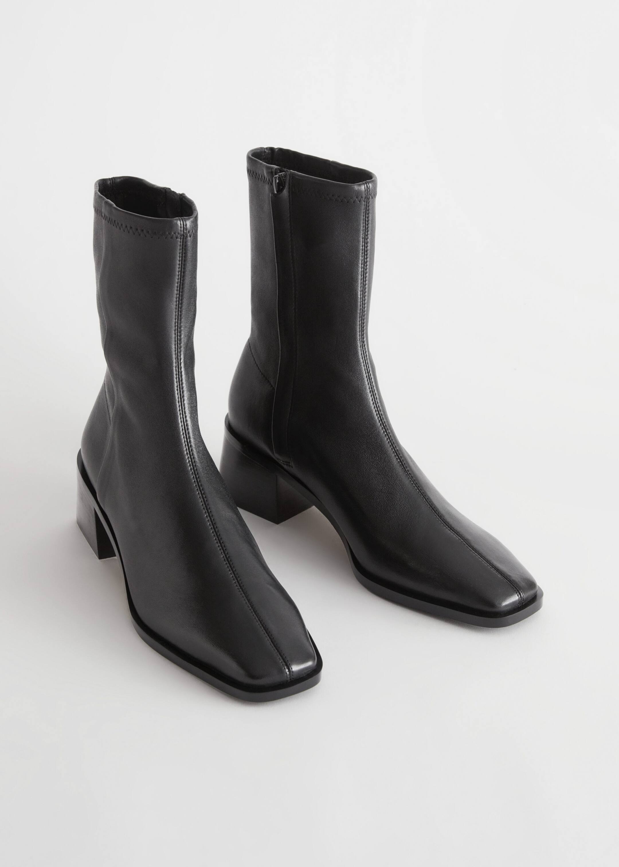 Ingrandisci l'immagine: Squared Leather Sock Boots - Black - DONNA | H&M CH 2