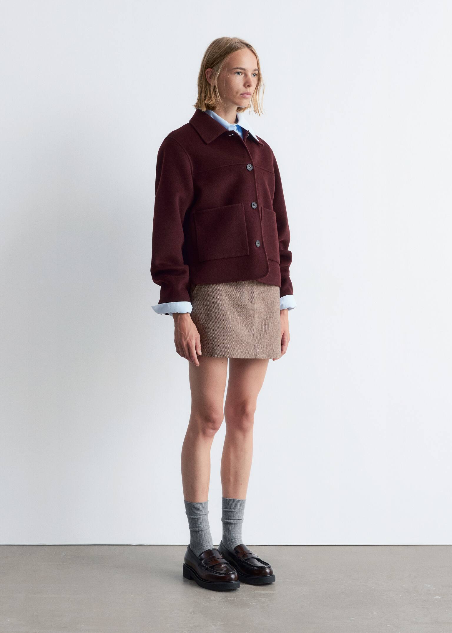 Wolljacke mit Kragen - Dunkelrot/Grau - 5