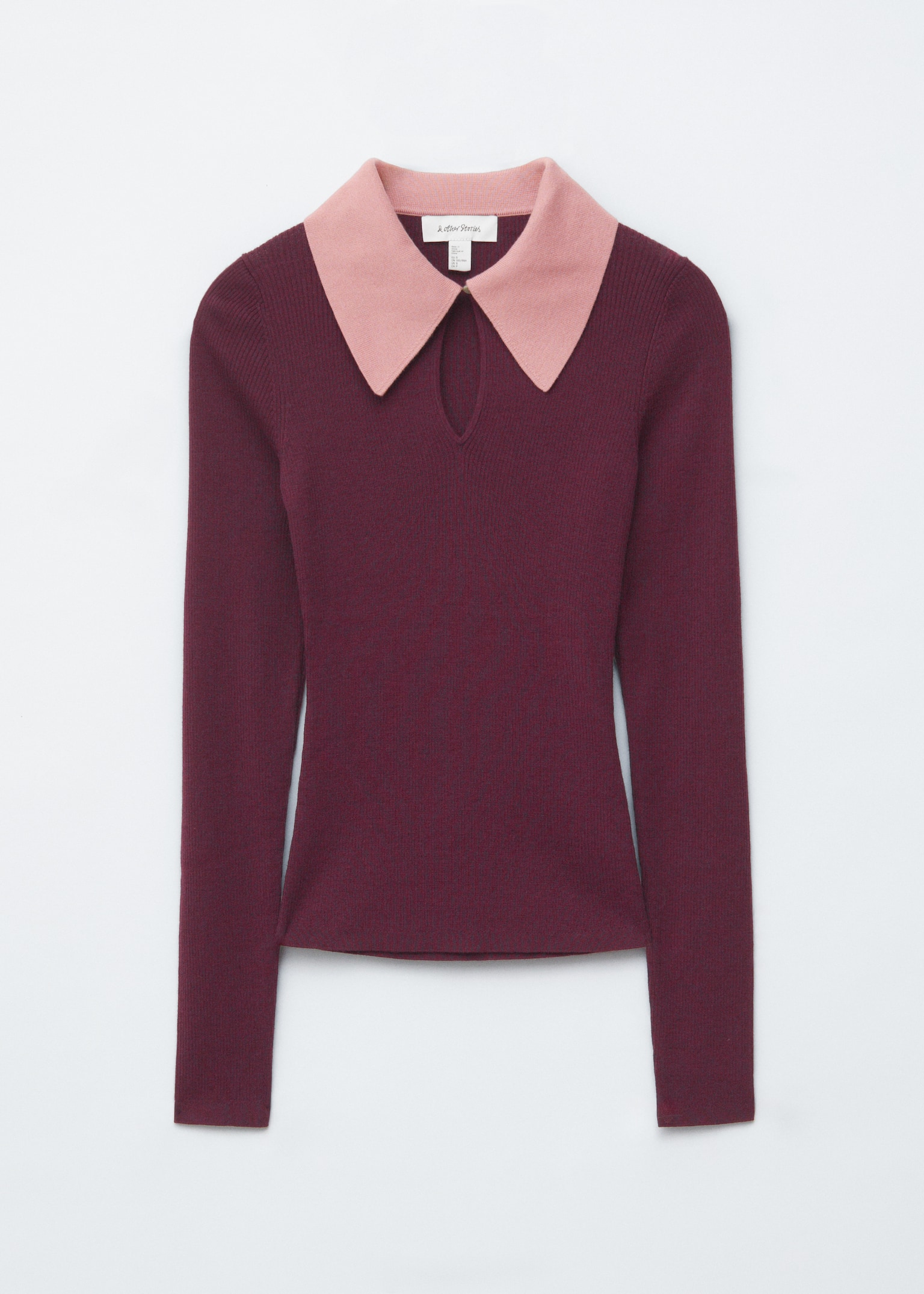Keyhole Collar Top - Dark Red/Pink/Grey/Brown/Brown - 2