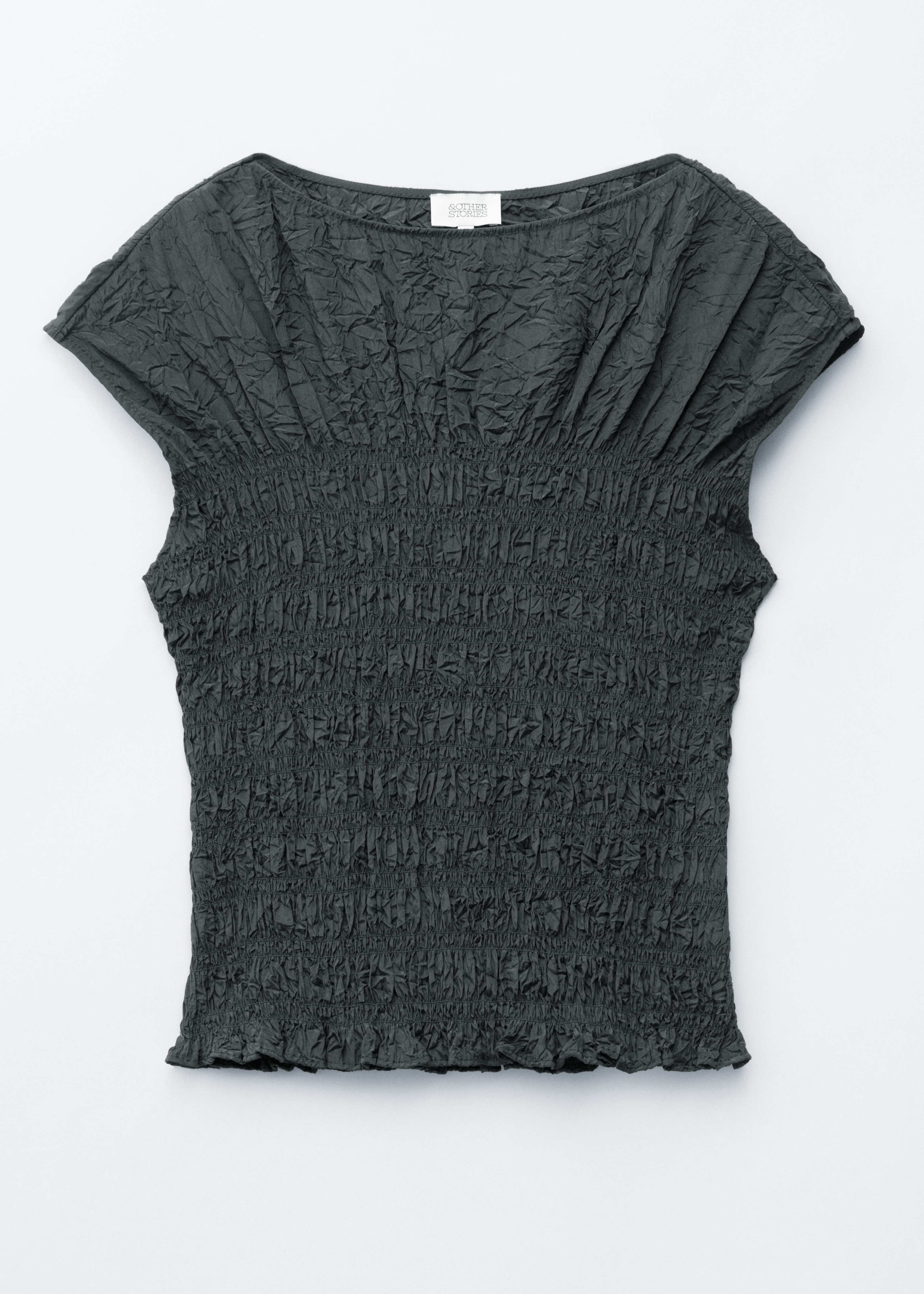 Nariasený top s lodičkovým výstrihom - Tmavá Sivá/Béžová/pruhovaná