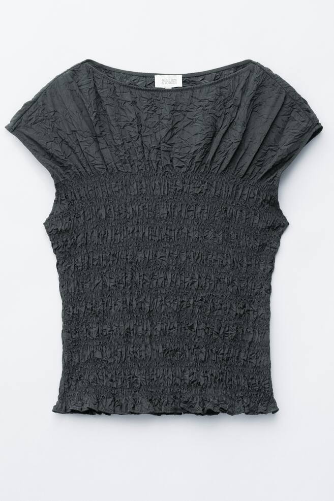 Top de cuello barco fruncido con nido de abeja - Gris oscuro/Beige/Rayas/Rojo - 1